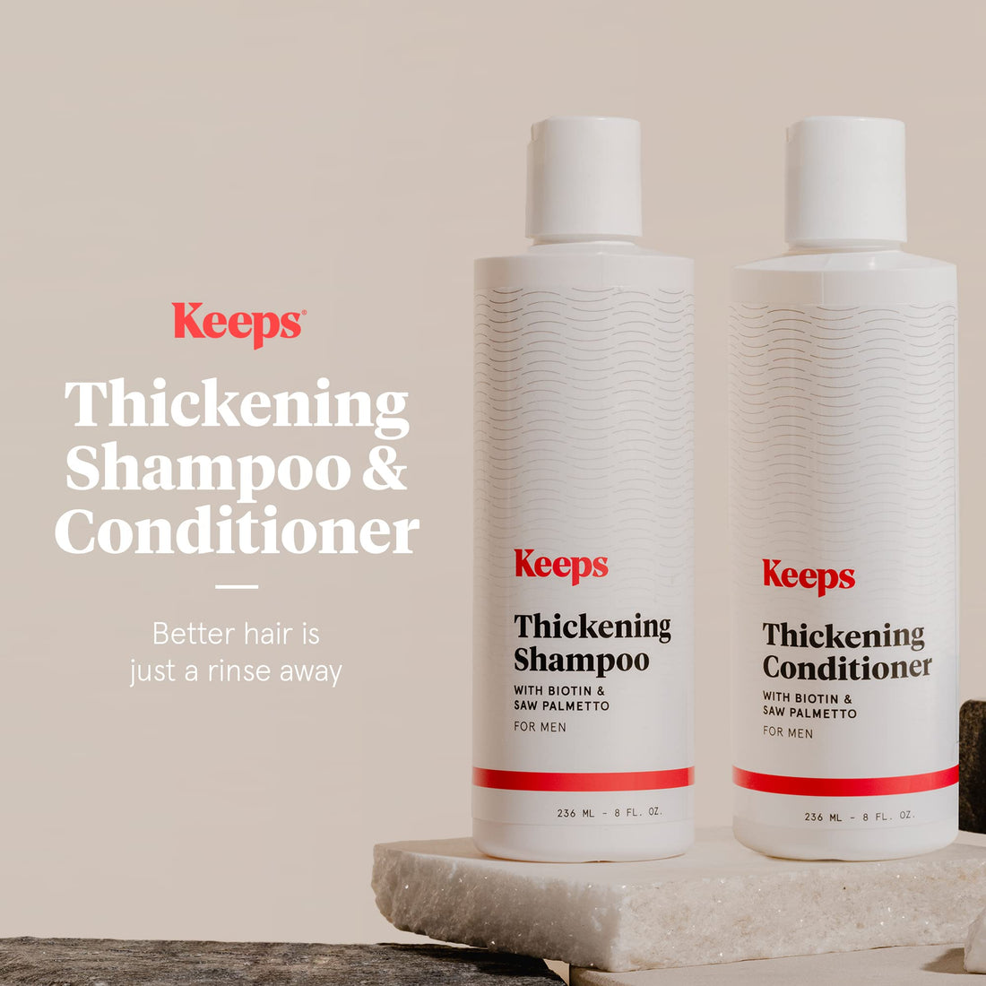 Keeps Hair Regrowth Shampoo & Conditioner Set for Fuller, Thicker Looking Hair - Thinning & Regrowth Haircare Products for Men - DHT Blocker - Infused with Biotin, Caffeine, & Saw Palmetto