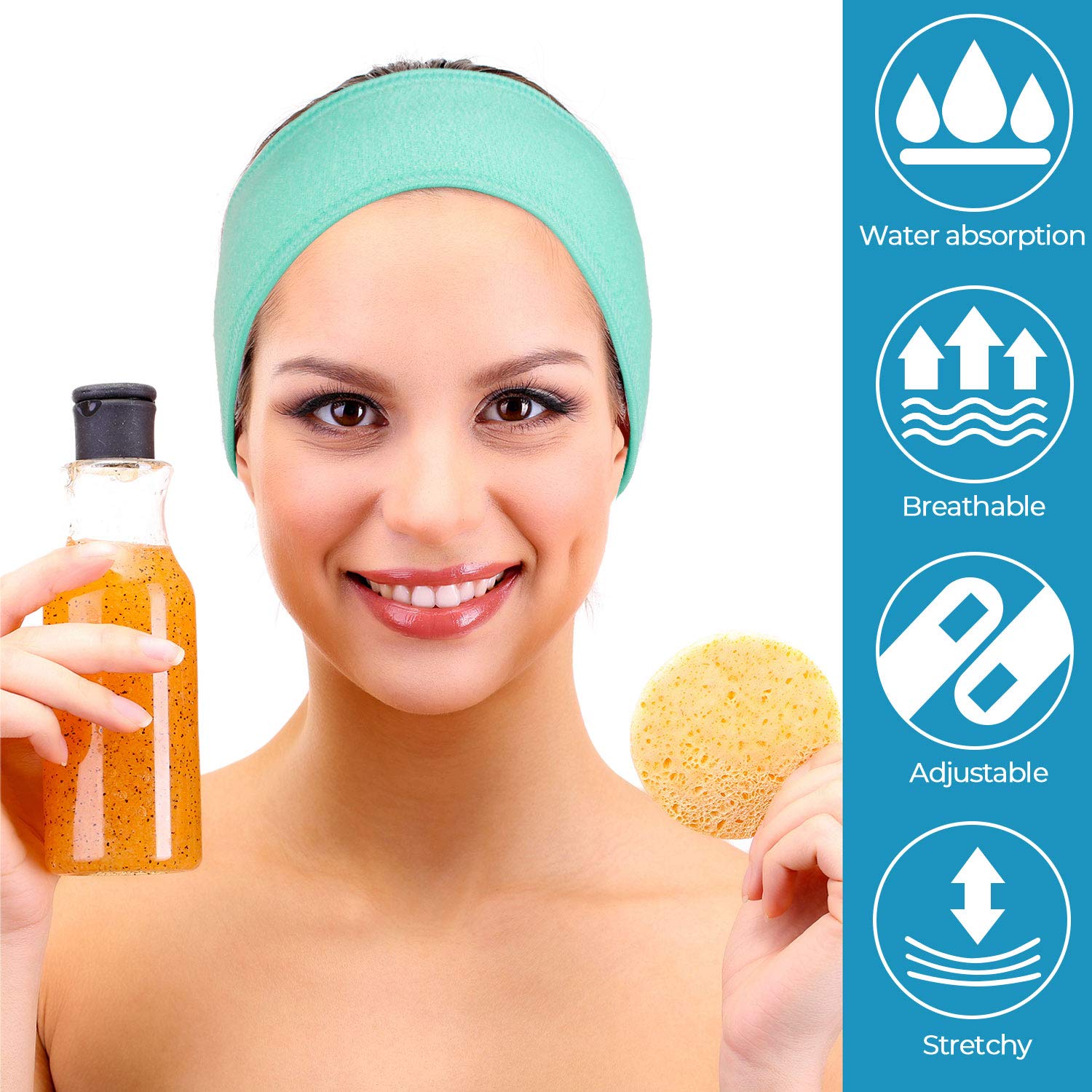 Whaline Spa Facial Headband Make Up Wrap Head Terry Cloth Headband Adjustable Towel for Face Washing, Shower, 3 Pieces (Blue, Green, Yellow)