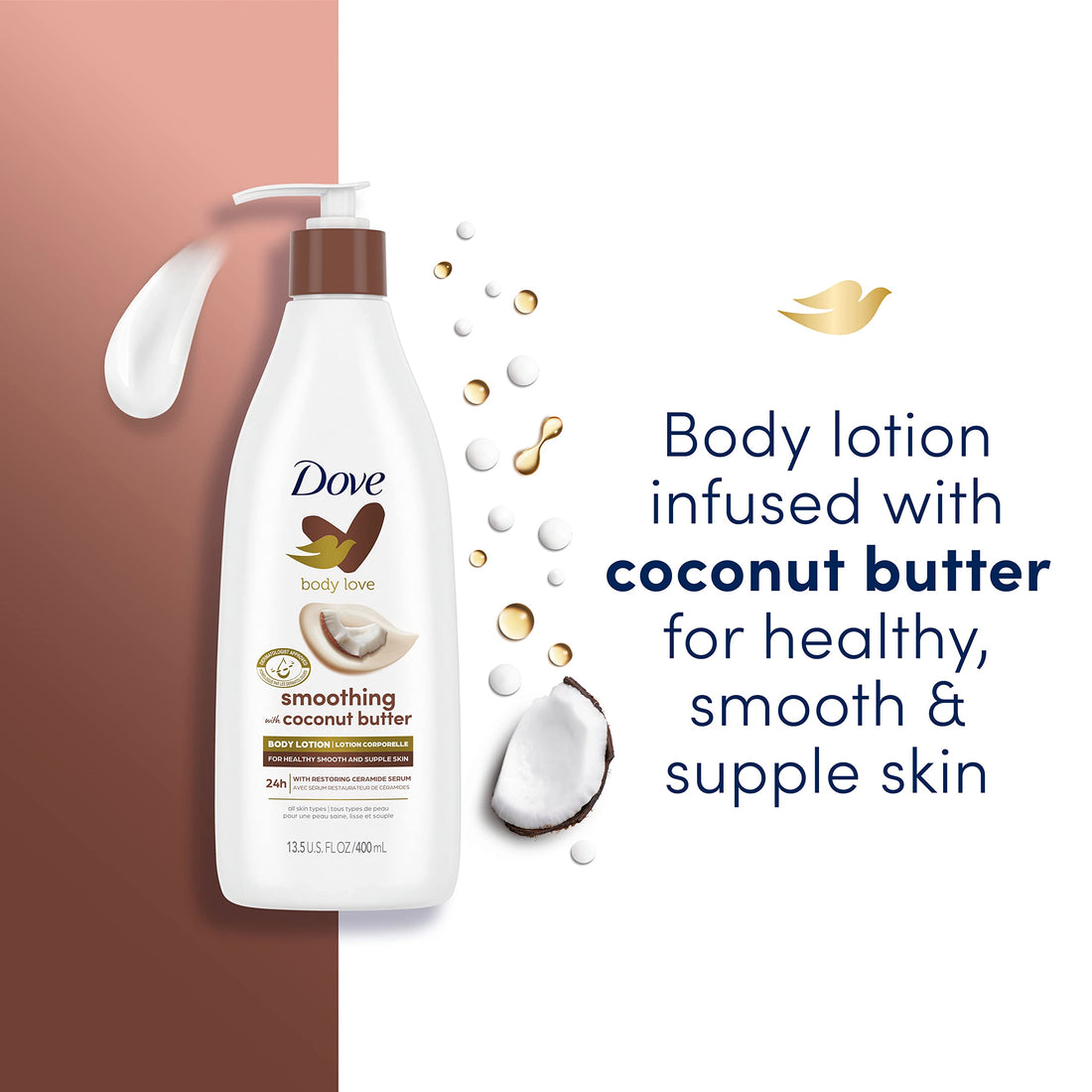 Dove Body Love Smoothing Body Lotion Coconut Oil & Cocoa Butter 3 Count for Healthy, Smooth, Supple Skin Lotion for Dry Skin with Restoring Ceramide Serum 13.5 oz