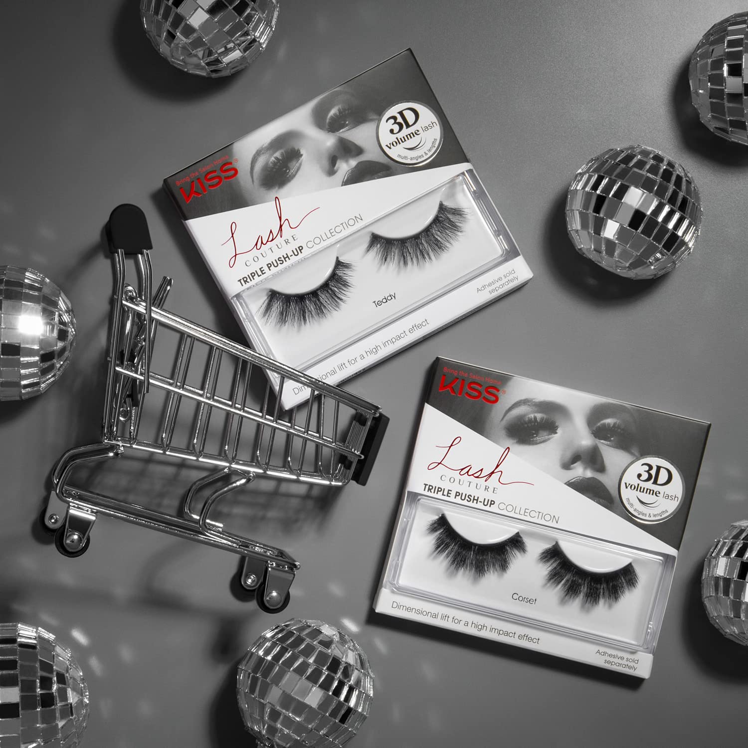 KISS Lash Couture Triple Push Up Collection, 3D Volume False Eyelashes with Triple Design Technology, Multi-Angles & Lengths, Cruelty-Free, Contact Lens Friendly, and Reusable, Style Corset, 1 Pair