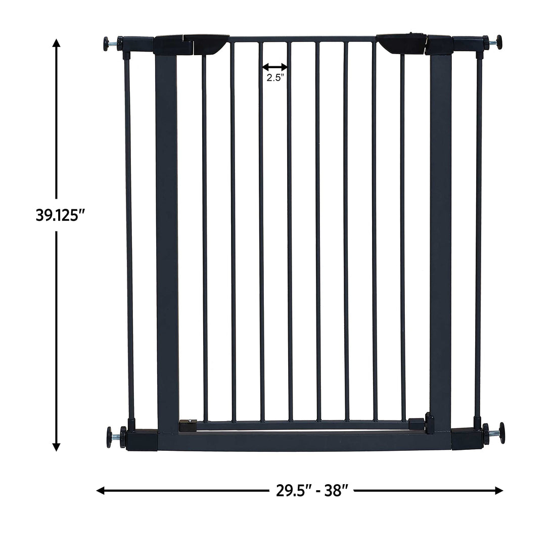 MidWest Homes for Pets 39 Inches Tall Walk-Through Steel Pet Gate, Pressure Mounted Dog Gate Measures 29-38 Inches Wide & Includes Two 3-Inch-Wide Extensions, Graphite