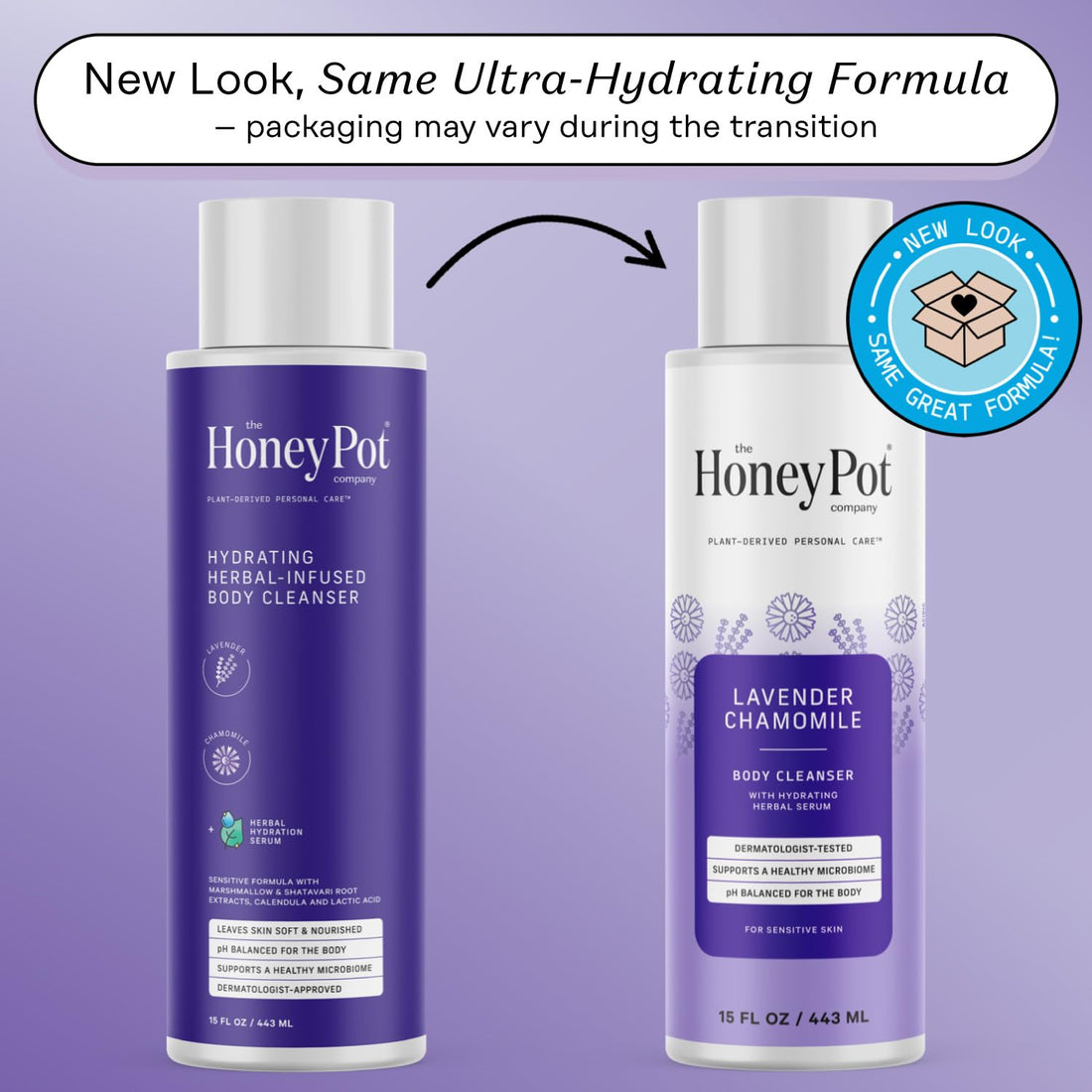The Honey Pot Company - Body Wash for Women - Lavender Chamomile Hydrating Body Cleanser - Moisturize & Cleanse Skin - Free of Parabens & Sulfates - 15 Fl. Oz