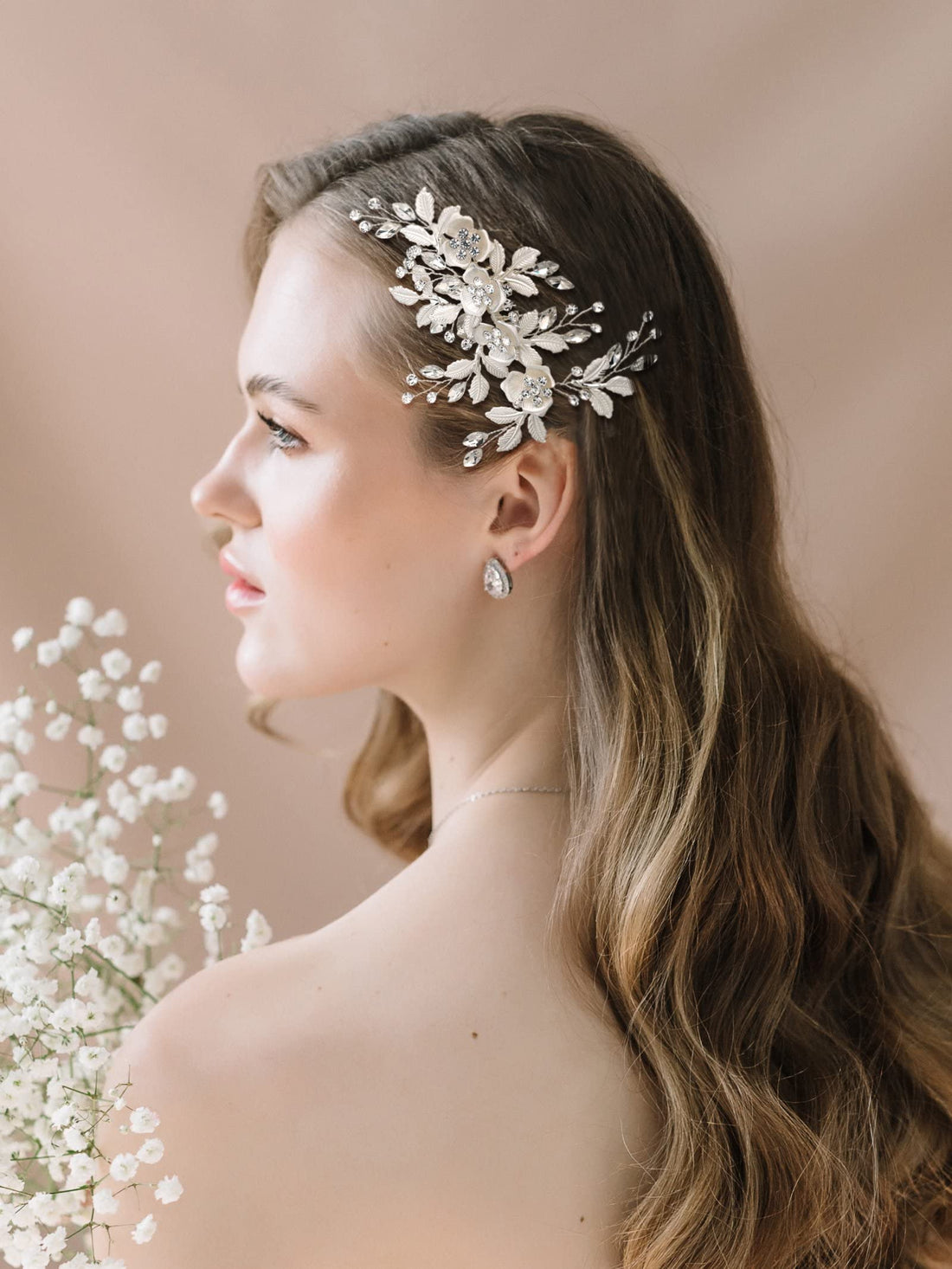 SWEETV Rhinestone Wedding Clip Silver - Bridal Comb Barrette Handmade Flower Clip Head Pieces for Women