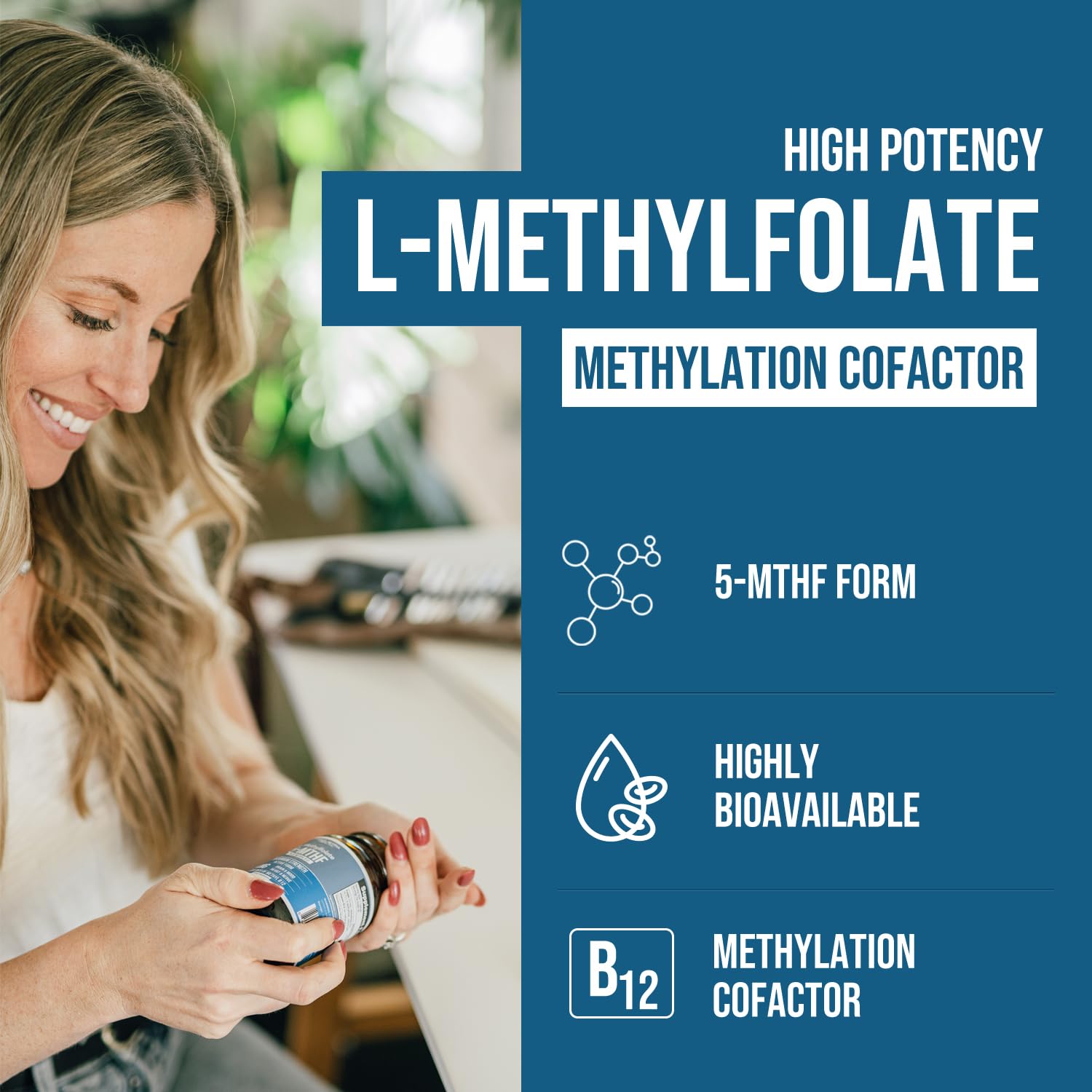 L Methyl Folate 15mg Plus Methyl B12 Cofactor – High Potency, Active 5-MTHF Form - Supports Mood, Methylation, Cognition – Bioactive Forms of Vitamin B9 & B12 (60 Capsules – 60 Servings)