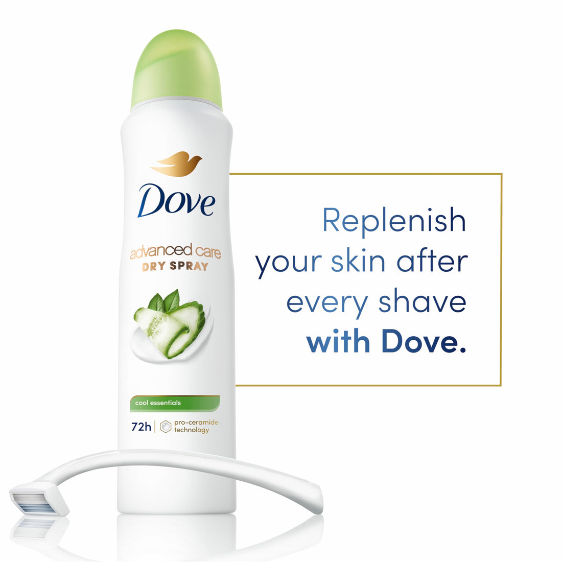 Dove Advanced Care Antiperspirant Deodorant Dry Spray Cool Essentials 4 Count Antiperspirant deodorant for helping your skin barrier repair after shaving With Pro Ceramide Technology 3.8 oz