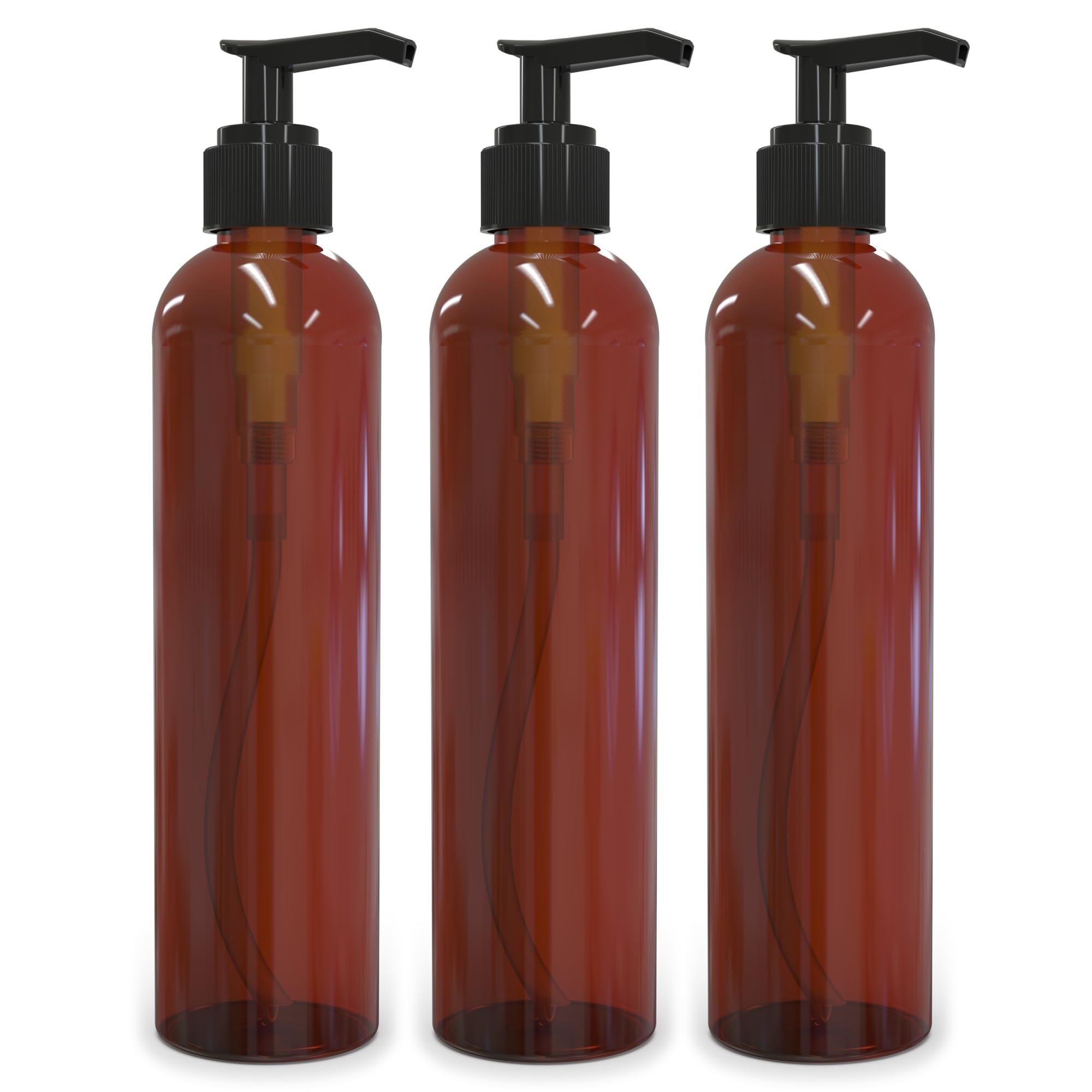 BRIGHTFROM Empty Lotion Pump Bottles, Bpa-Free Refillable Plastic 8 Oz Amber Pet Containers, Great for - Soap, Shampoo, Lotions, Liquid Body Soap, Creams and Massage Oil'S, 3 Pack