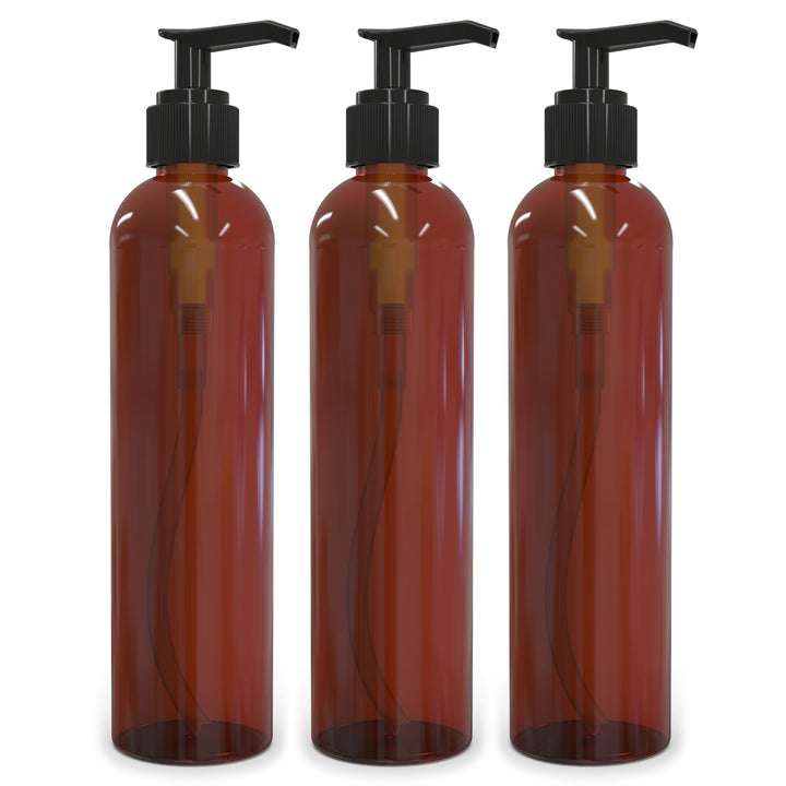 BRIGHTFROM Empty Lotion Pump Bottles, Bpa-Free Refillable Plastic 8 Oz Amber Pet Containers, Great for - Soap, Shampoo, Lotions, Liquid Body Soap, Creams and Massage Oil'S, 3 Pack