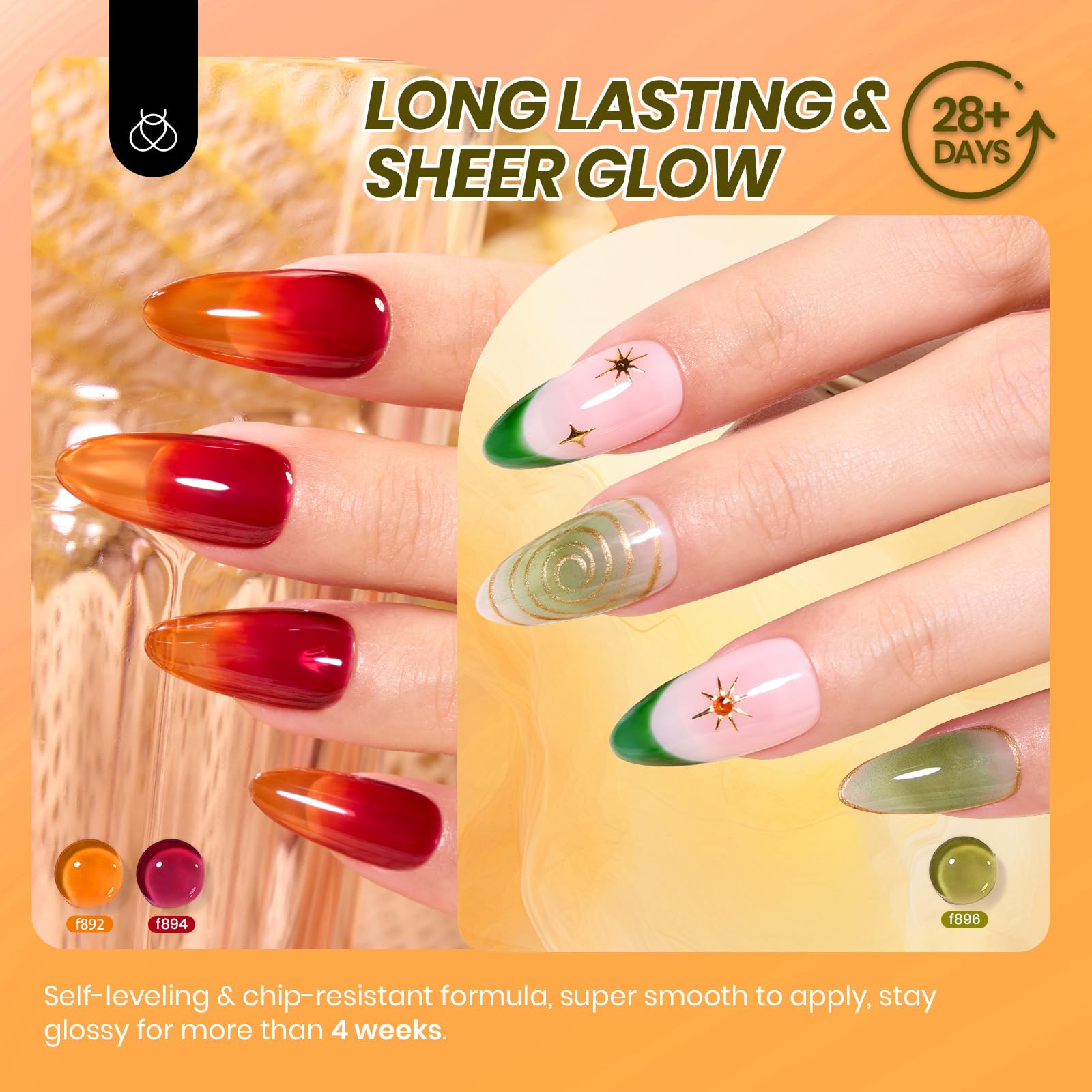 Beetles Jelly Gel Nail Polish Set - Autumn Prism Jelly Gel Polish, 6 Colors Fall Gel Polish Kit Yellow Orange Burgundy Red Purple Green Sheer Translucent Soak off UV Nail Art Manicure Gift for Women