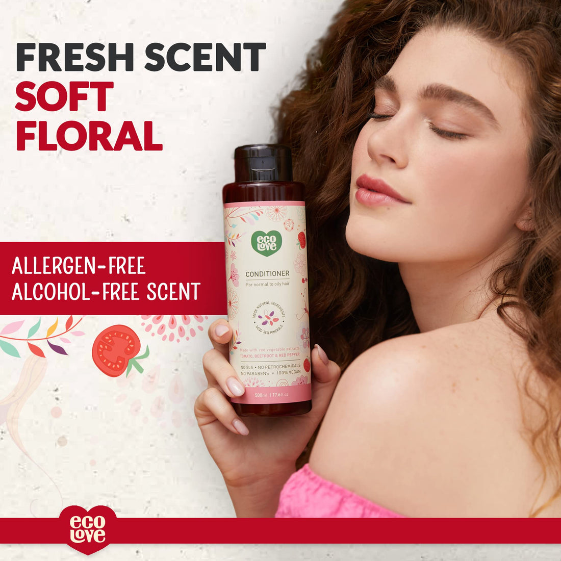 Red : ecoLove Red Collection Conditioner for normal to oily hair - Tomatoes, Beetroot & Red Pepper. 100% VEGAN (17.6 Oz)
