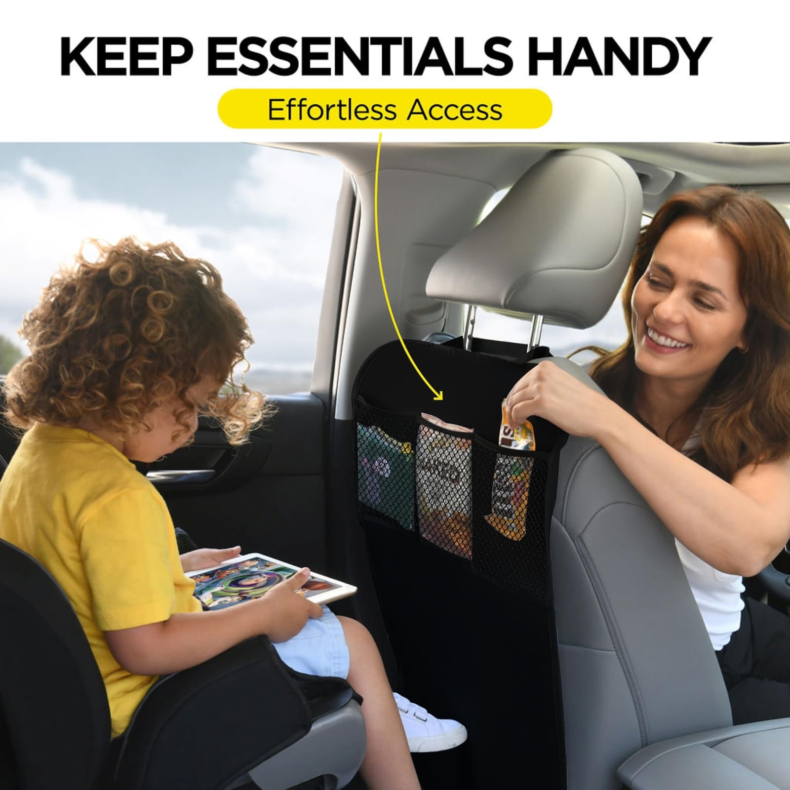 lebogner Back Seat Cover For Kids + 3 Pocket Storage Organizer, 2 Pack X-Large Waterproof Kick Mats Backseat Protector, Car Seat Back Protectors For Vehicles To Protect From Dirt, Mud & Scratches