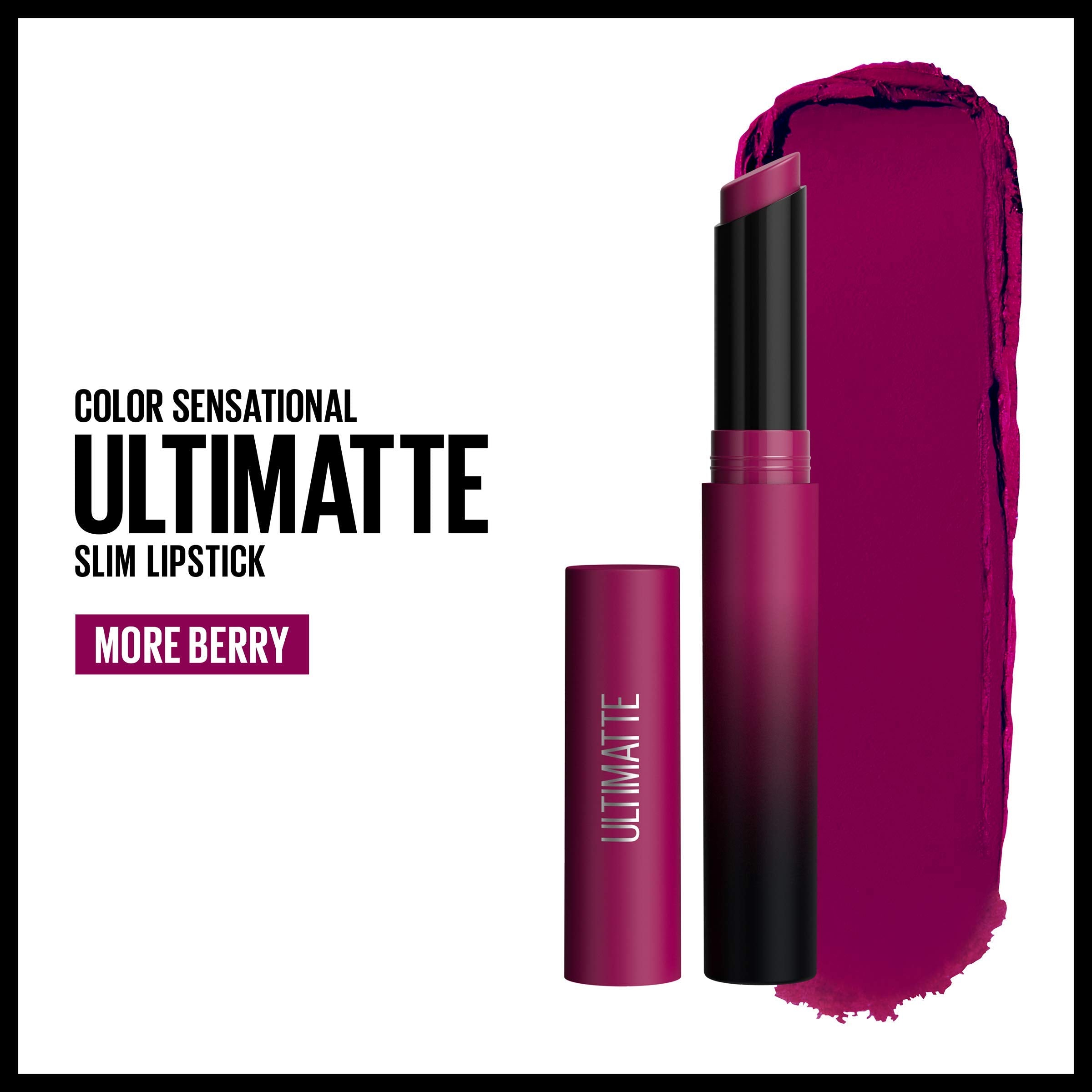 Maybelline Color Sensational Ultimatte Matte Lipstick, Non-Drying, Intense Color Pigment, More Berry, Warm Berry Purple, 1 Count