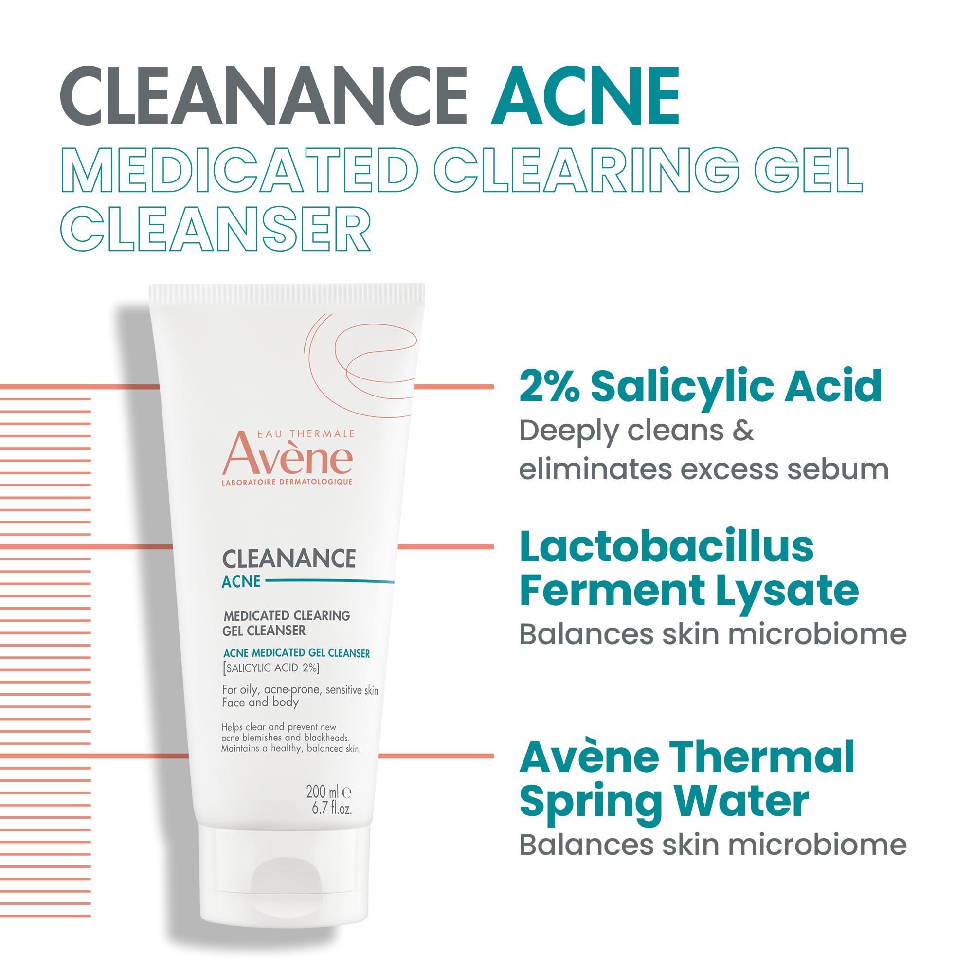 Avène Cleanance ACNE Clearing Gel, acne cleanser for sensitive skin with Salicylic Acid, deep cleanses & prevents acne on face & body 6.76 Fl Oz