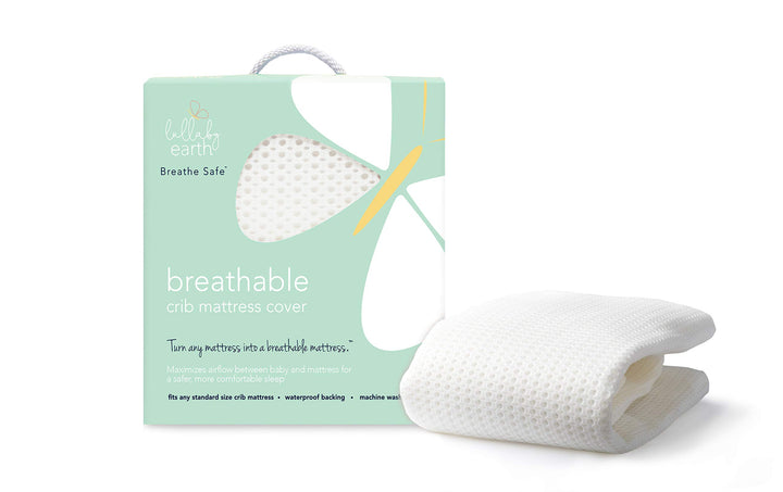 Lullaby Earth Breathe Safe Air Breathable Crib Mattress Pad, Removable Mattress Cover with Waterproof Layer for Baby and Toddler Beds, Standard Crib Size White