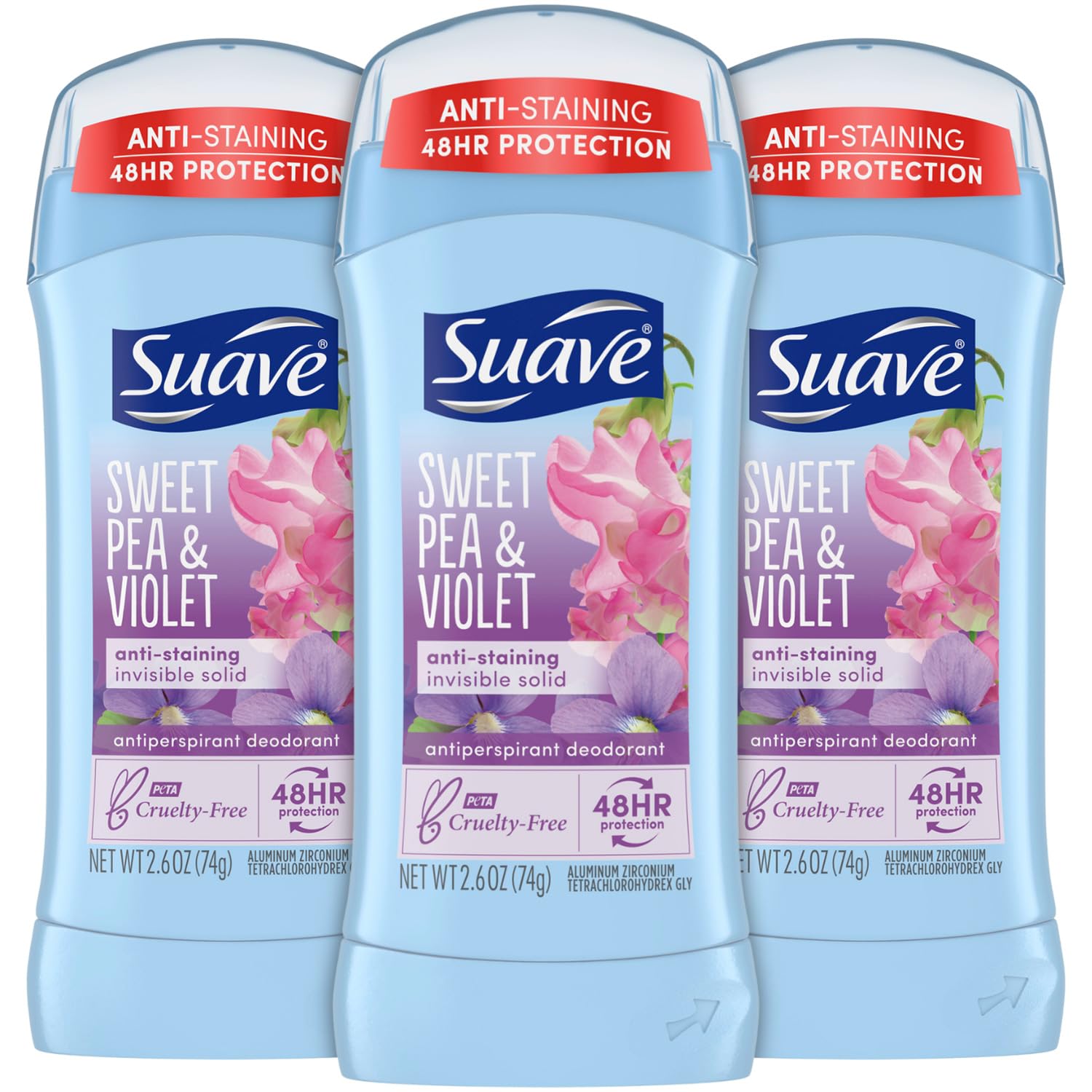 Suave Deodorant 2.6 Ounce 24Hr Sweet Pea & Violet Invis. Solid (76ml) (3 Pack)