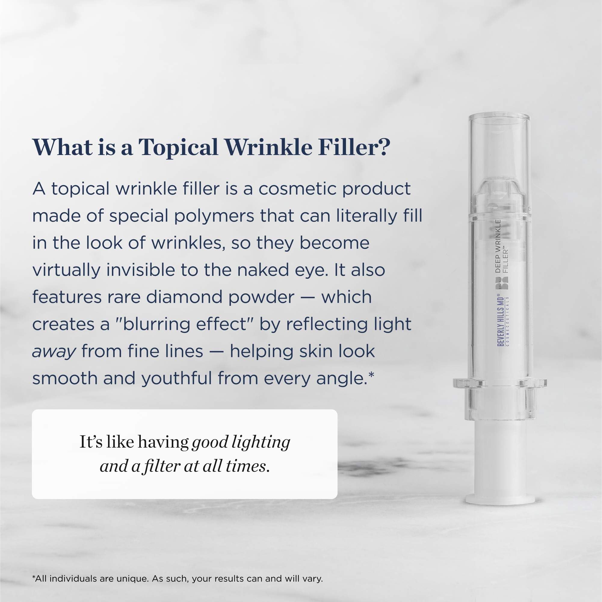 Beverly Hills MD Deep Wrinkle Filler- Decrease Appearance of Deep Wrinkles on Contact, Anti-Aging Serum for Smooth, Lifted Complexion- Helps Correct Fine Lines & Creases w/Diamond Dust & Polymers
