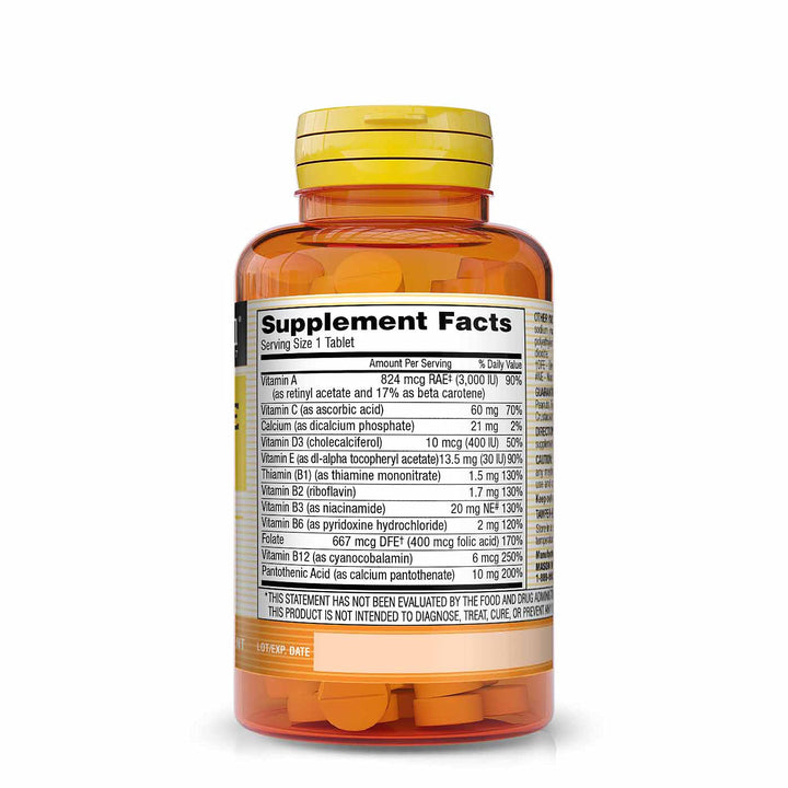 Mason Natural Daily Multiple Vitamins - Vitamins A, C, D3, E, B1, B2, B3, B6, B12, Folate and Calcium for Overall Health, 100 Tablets