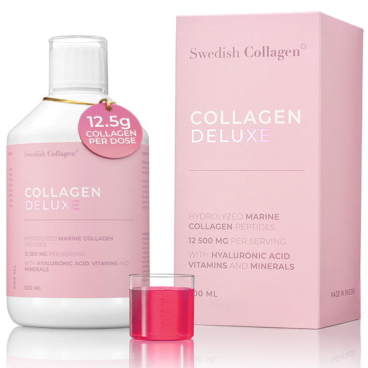 Swedish Collagen Deluxe | 12,500 mg Hydrolyzed Marine Collagen Liquid Supplement - 500 ml, 20 Day Supply | Hyaluronic Acid, Biotin and Vitamin C to Support Healthy Hair, Skin, Nails | Sugar-Free