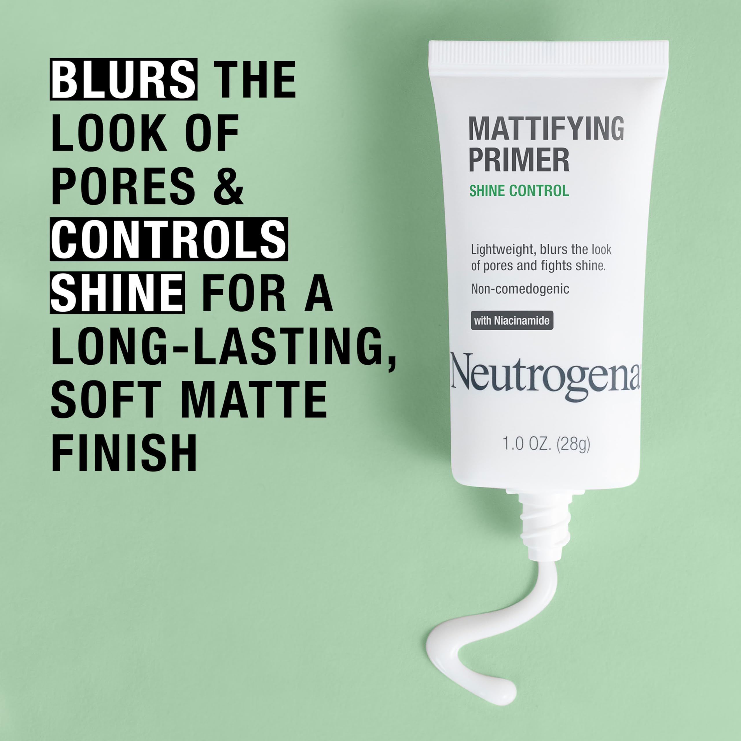 Neutrogena Mattifying Primer with Shine Control, Lightweight Pore Blurring Face Primer Blurs the Look of Pores & Helps Reduce Shine, Matte Primer with Niacinamide, 1 oz