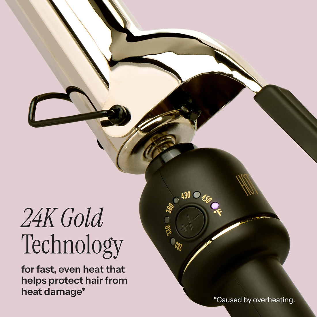 HOT TOOLS 24K Gold Professional 1 1/4 Extended Barrel Curling Iron with Clamp for Tousled Curls - 24K Gold Technology for Long-Lasting Results & Longer Barrel for Easy Styling