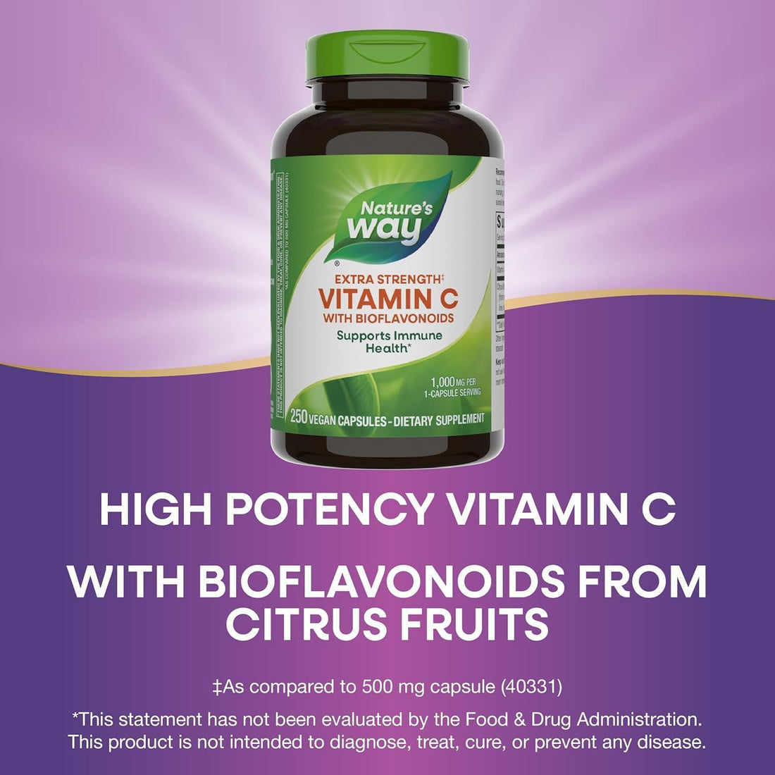 Nature’s Way Extra Strength(1) Vitamin C with Bioflavonoids, Supports Immune Health*, Promotes Collagen Production for Healthy Skin*, 1,000 mg per Capsule, 250 Vegan Capsules (Packaging May Vary)