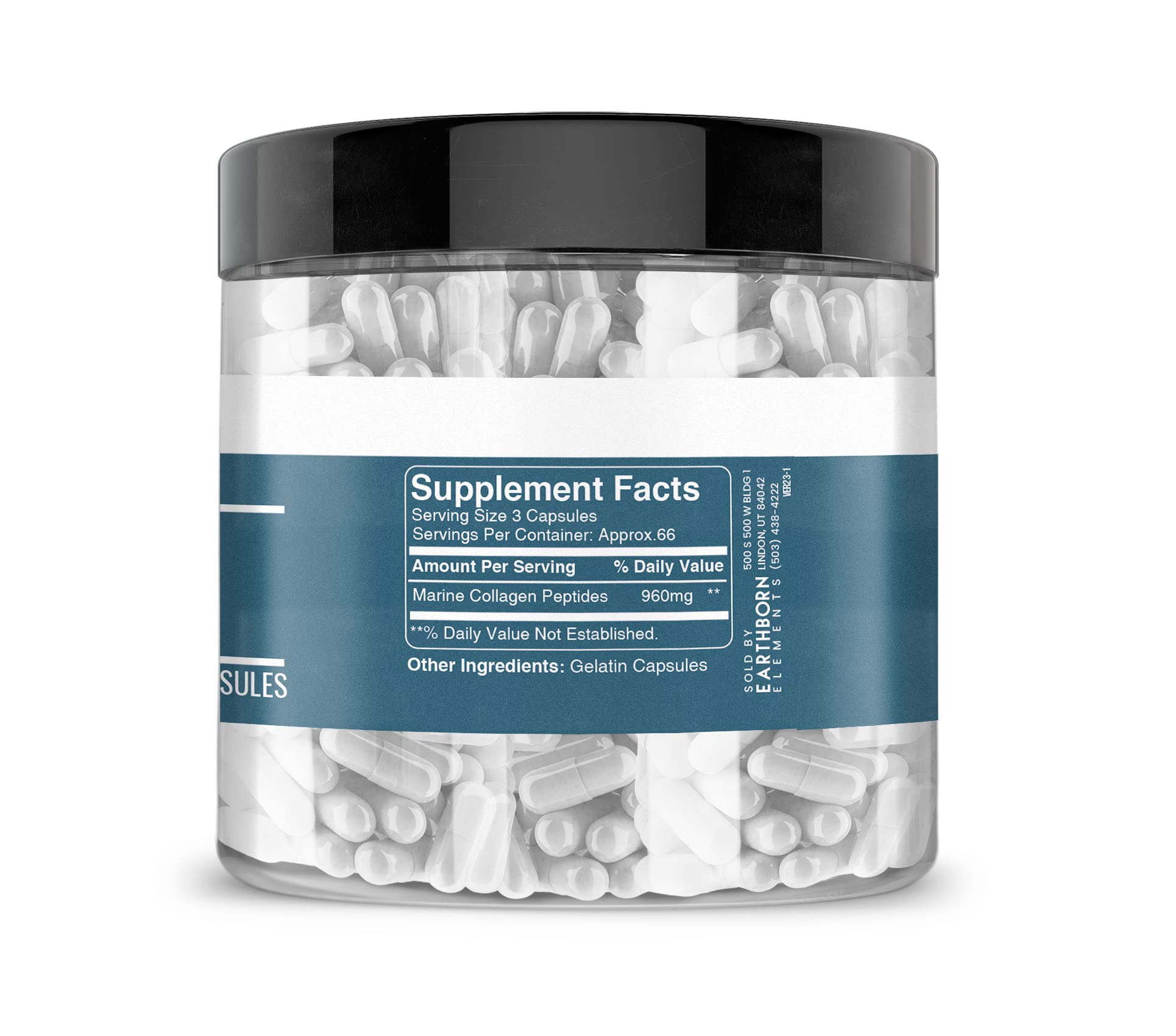 Earthborn Elements Collagen Peptides (200 Capsules) Hydrolyzed Fish Collagen, Non-GMO, Scent-Free, Bioavailable (960 mg Serving)