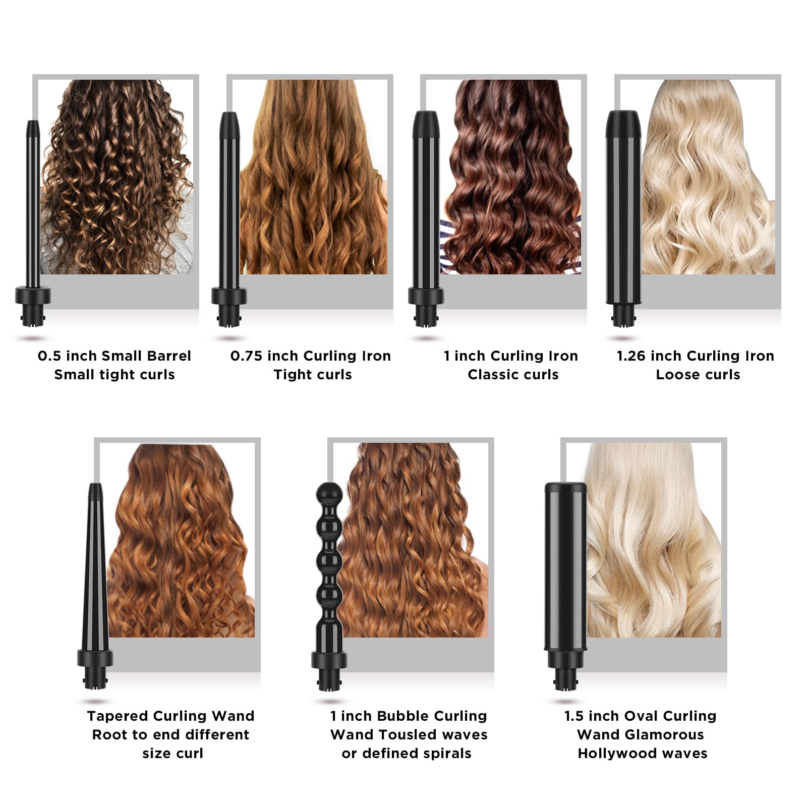 PARWIN PRO BEAUTY Curling Iron, PARWIN PRO 7 in 1 Culing Wand Set with 7 Interchangeable Barrels and Heat Protective Glove--No Cool Tip & Travel Bag