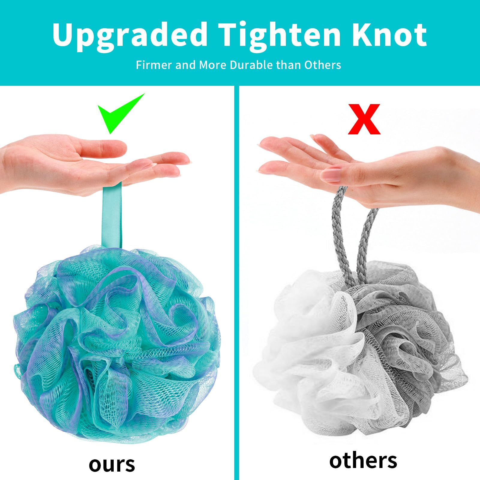 BCKENEY Bath Loofah Shower Sponge Body Back Scrubber Soft Mesh Shower Puffs Exfoliating Loofa for Women & Men Bath Accessories Cleaning Tool (Pack of 4 60G Loofah, Dark Elf)