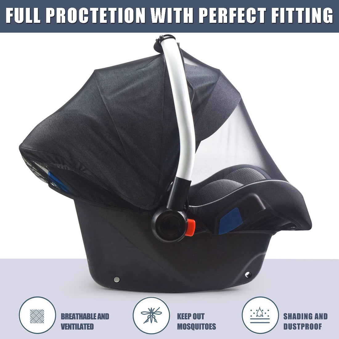 Baby Mosquito Net for Infant Car Seats,Infant Stroller and Bassinets, Carrier,Breathable with Elastic Netting for Easy Fitting, Portable Durable & Long Lasting Infant Insect Shield Netting (Black