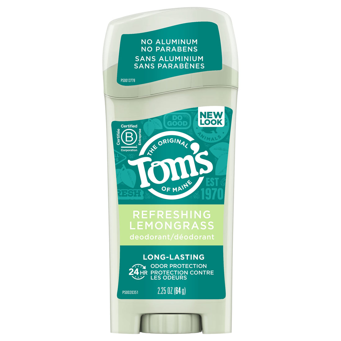 Tom's of Maine, Natural Long Lasting Aluminum Free Deodorant - Refreshing Lemongrass, 2.25 Ounce