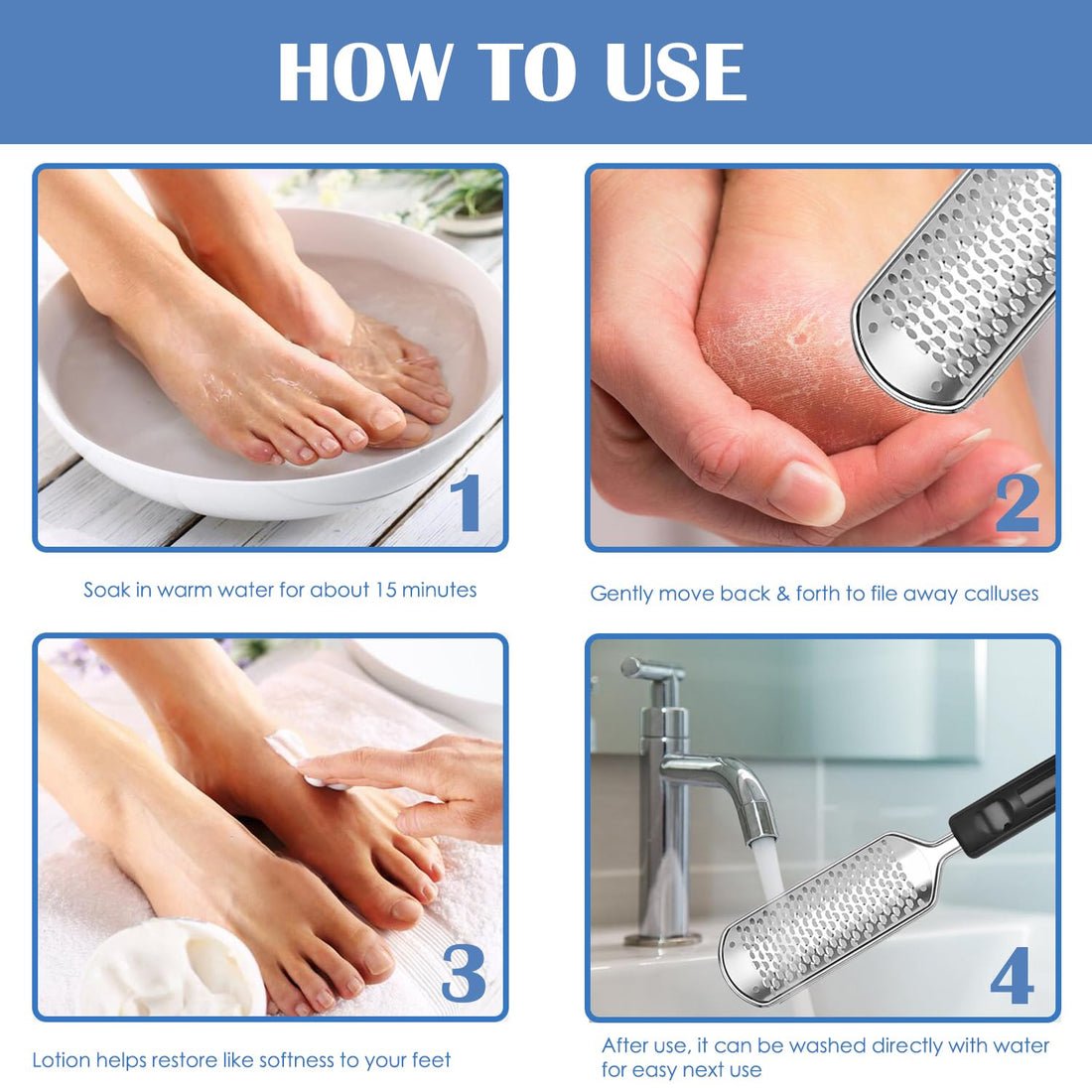 Foot Scrubber 2pcs, Callus Remover for Feet with Stainless Steel, Foot File Set of 2, Pedicure Tools, Foot Scrub Supplies