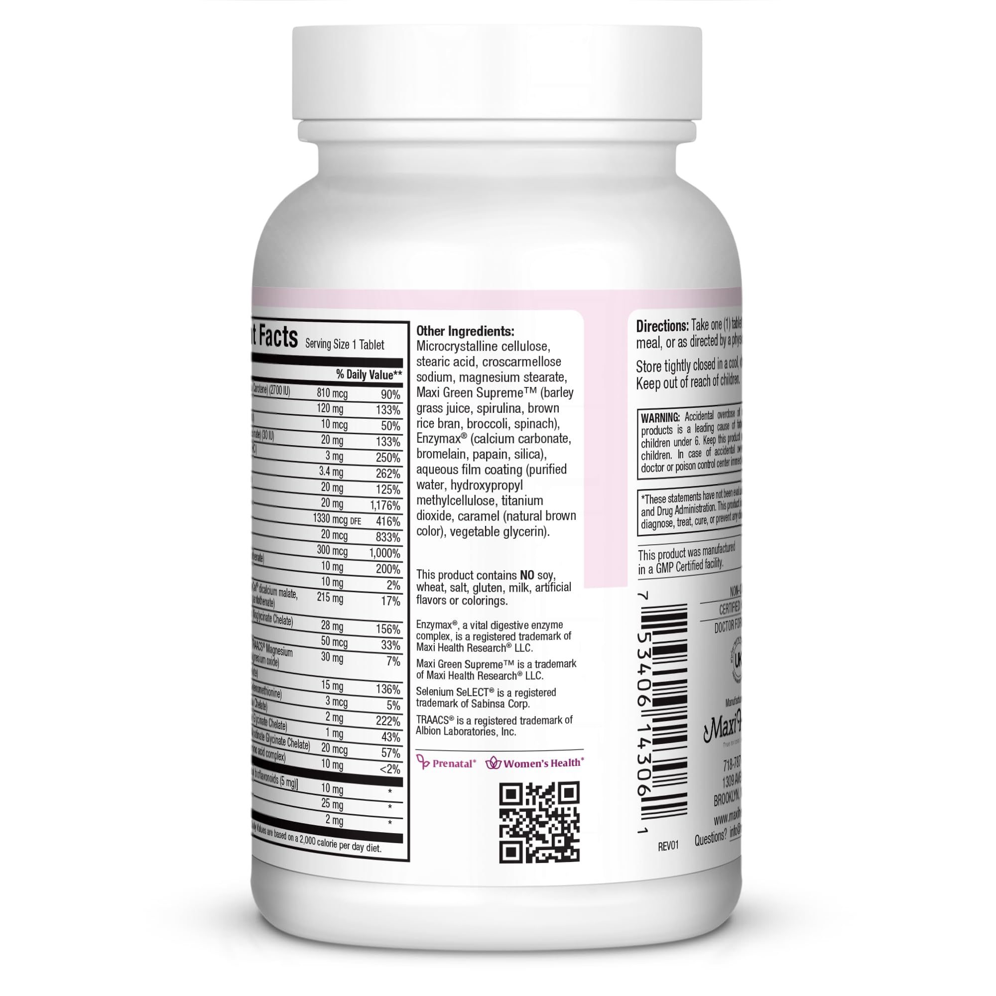 Maxi Health One Prenatal - Womens Prenatal Vitamins with Iron - Enhanced Absorption & Bioavailability - Daily Multivitamin for Women - Multi Vitamin & Mineral Supplement for Adults - 60 Capsules