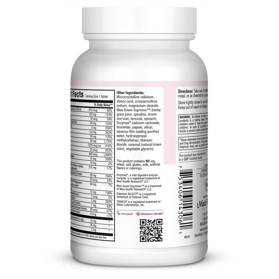 Maxi Health One Prenatal - Womens Prenatal Vitamins with Iron - Enhanced Absorption & Bioavailability - Daily Multivitamin for Women - Multi Vitamin & Mineral Supplement for Adults - 60 Capsules