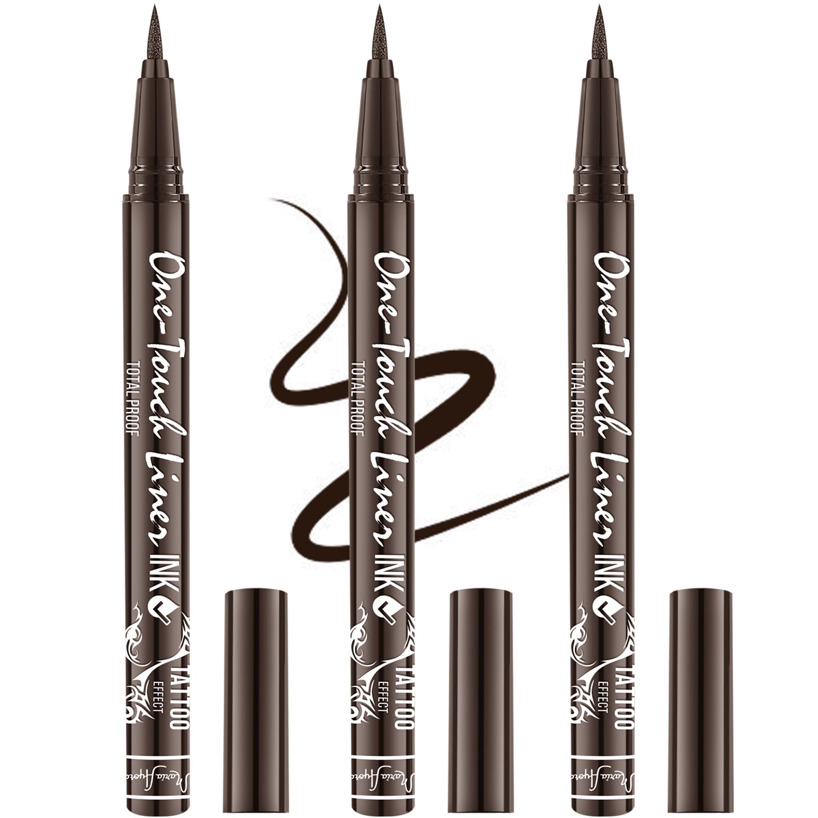 MARIA AYORA Triple Pack of Vegan-Approved Liquid Eyeliner Pens in Dark Brown, Tattoo Effect, Quick Dry, Waterproof, Smudgeproof, Long-lasting & Felt Tip Eyeliner pen: Precision Beauty for Women