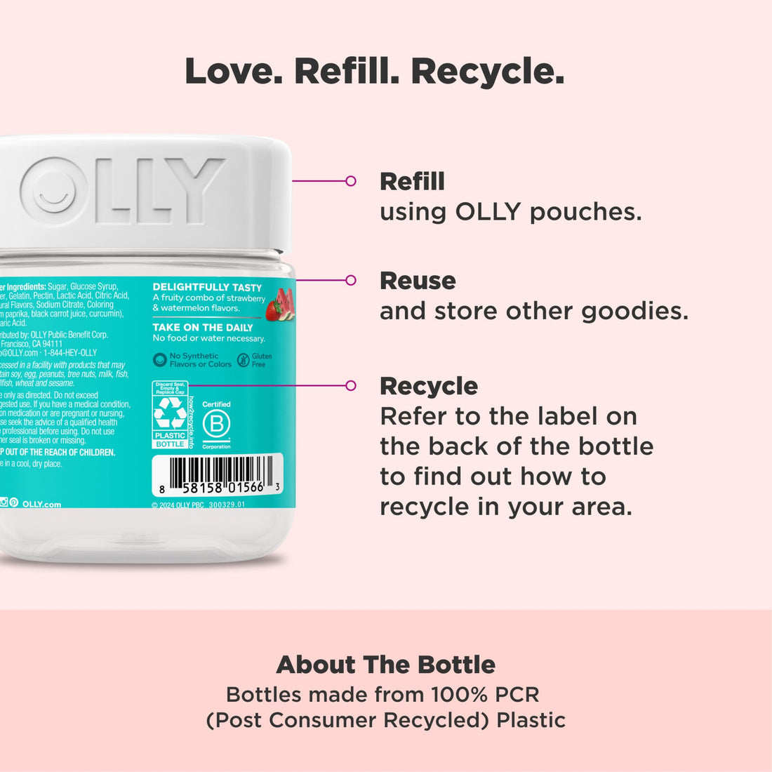 Olly Teen Girl Multi Gummy, Healthy Skin and Immune Support, 15 Essential Vitamins, Biotin, Zinc, Calcium, Chewable Multivitamin, Berry Melon, 35 Day Supply, 70 Count