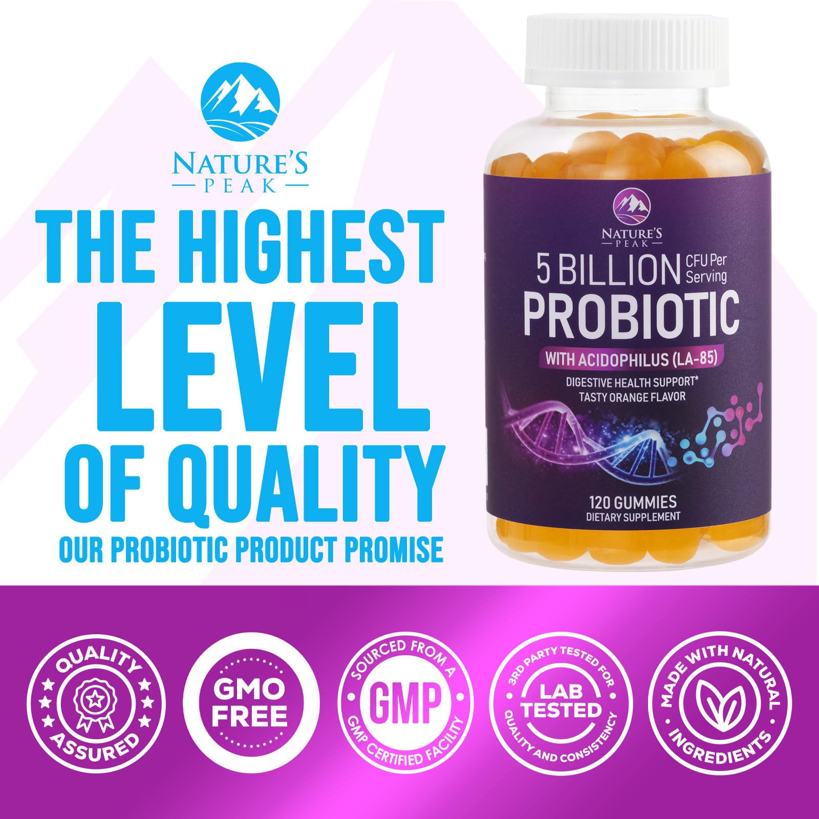 Probiotic Gummies for Women, Men & Teens - 5 Billion CFUs, 6 Probiotic Strains, Orange Flavor - Daily Probiotic Gummy Supplements for Natural Digestive Health, “Good” Gut & Immune Support - 120 Count