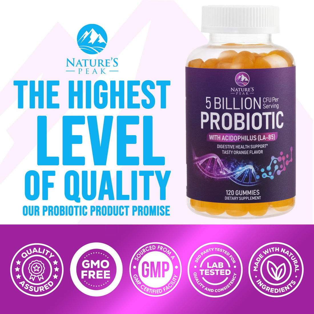 Probiotic Gummies for Women, Men & Teens - 5 Billion CFUs, 6 Probiotic Strains, Orange Flavor - Daily Probiotic Gummy Supplements for Natural Digestive Health, “Good” Gut & Immune Support - 120 Count