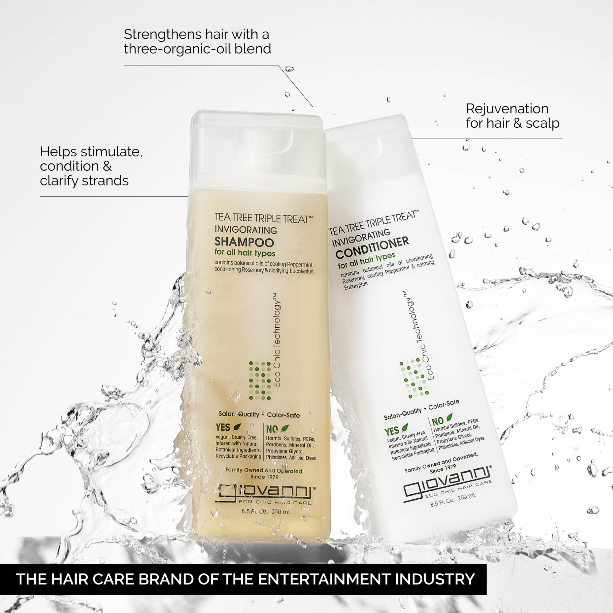 GIOVANNI Tea Tree Triple Treat Invigorating Shampoo & Conditioner Set - Cooling Peppermint, Eucalyptus, Rosemary, Helps Dry, Flaky Scalp, Salon Quality, Vegan, Cruelty Free, Paraben Free - 8.5 oz Each