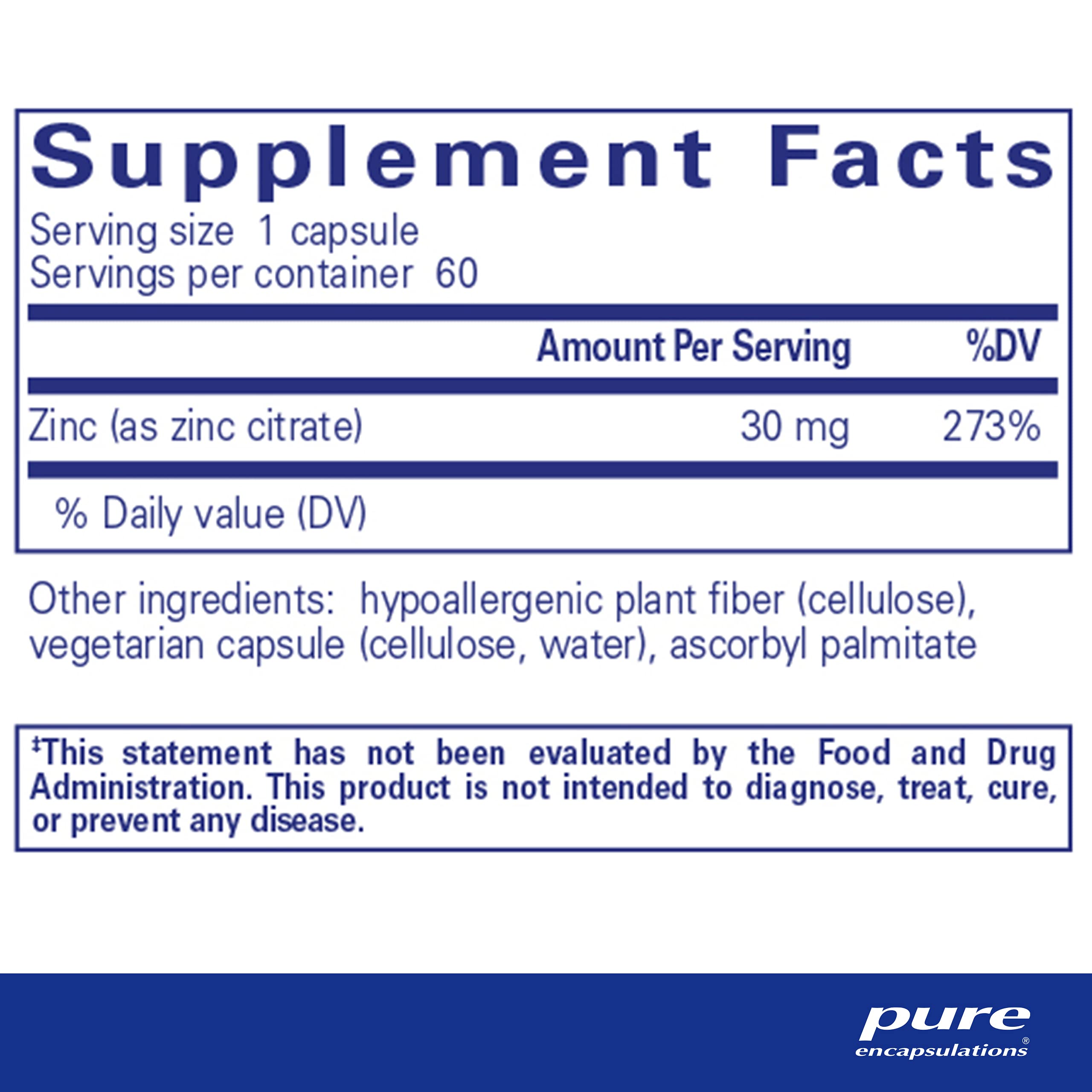 Pure Encapsulations Zinc (Citrate) - for Immune System, Tissue Development & Metabolism* - Mineral Supplement with Enzymes - Highly Absorbable Zinc - Vegan & Non-GMO - 60 Capsules