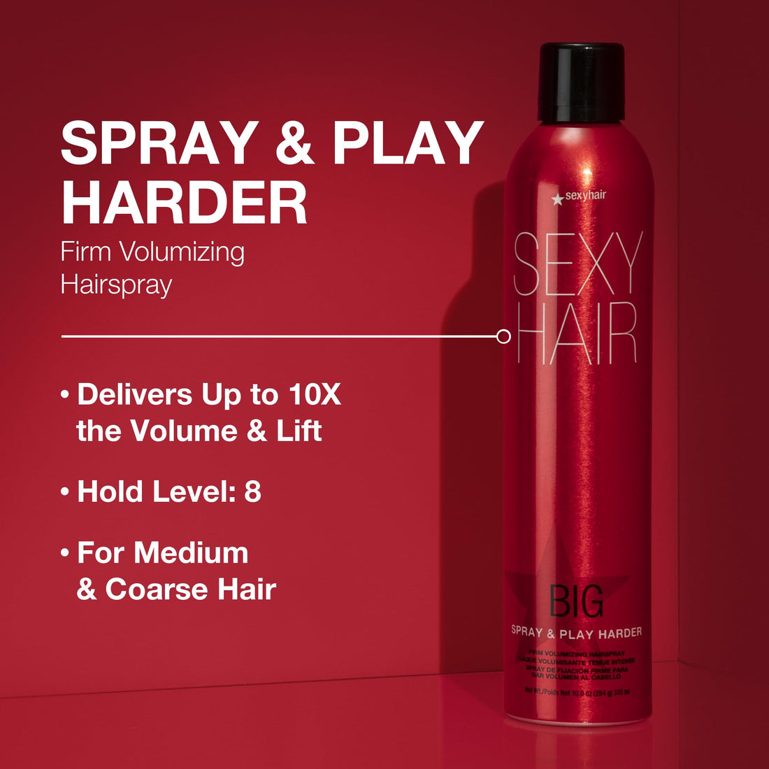 SexyHair Big Spray & Play Harder Firm Volumizing Hairspray, 10 oz.
