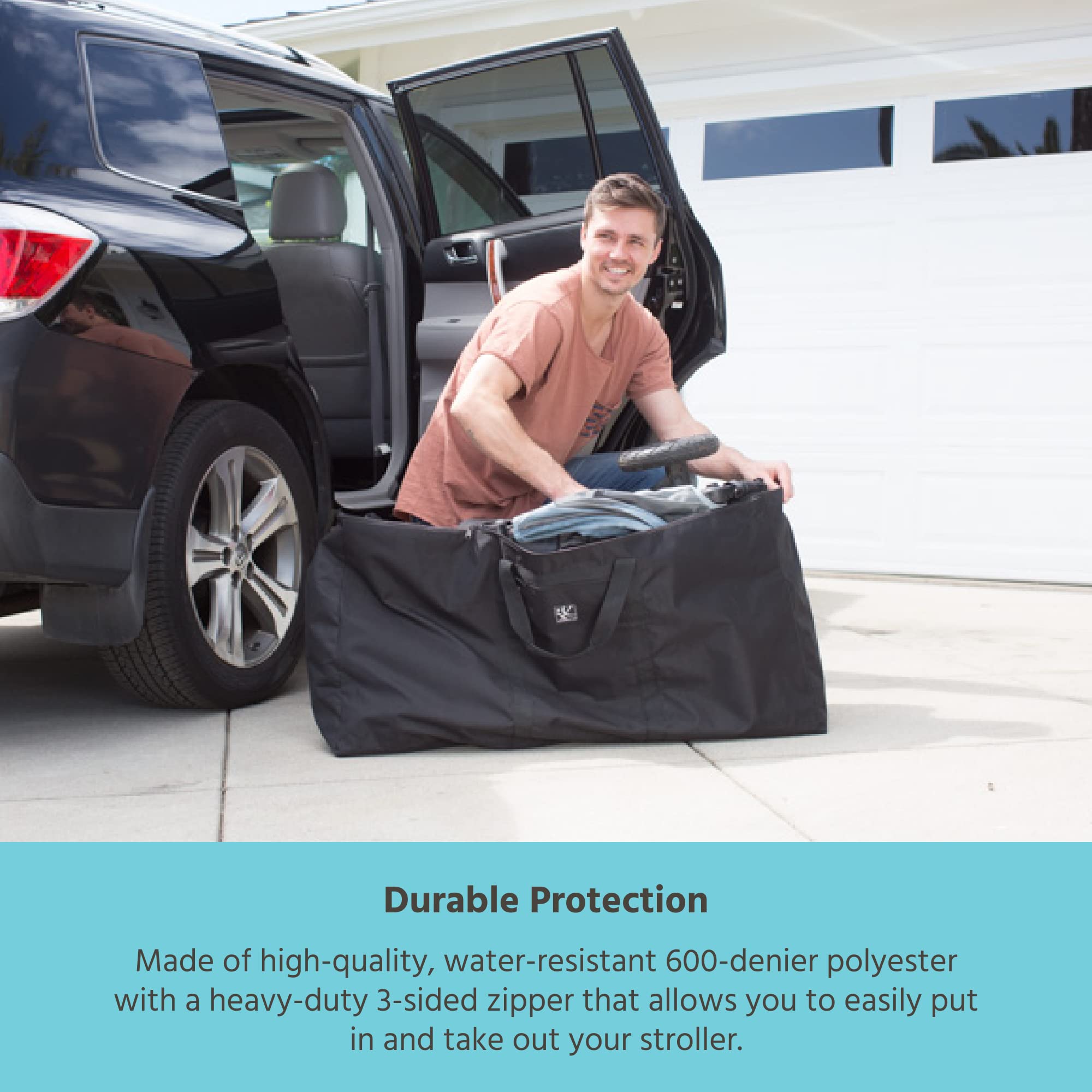 J.L. Childress Stroller Travel Bag for Single & Double Strollers - Durable and Protective Stroller Bag - Carry Handles and Detachable Padded Shoulder Strap - Black