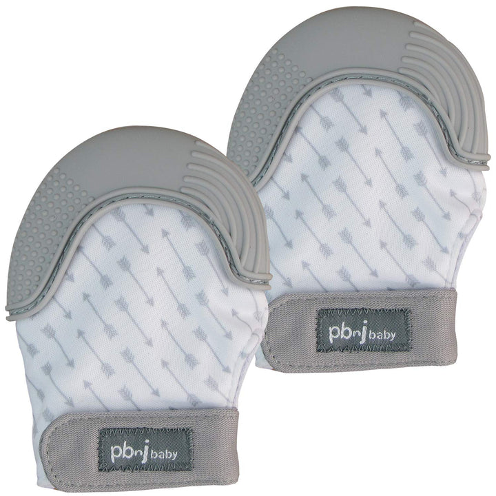 PBnJ baby Silicone Infant Teething Mitten Teether Glove Mitt Toy - Gray Arrows 2pk
