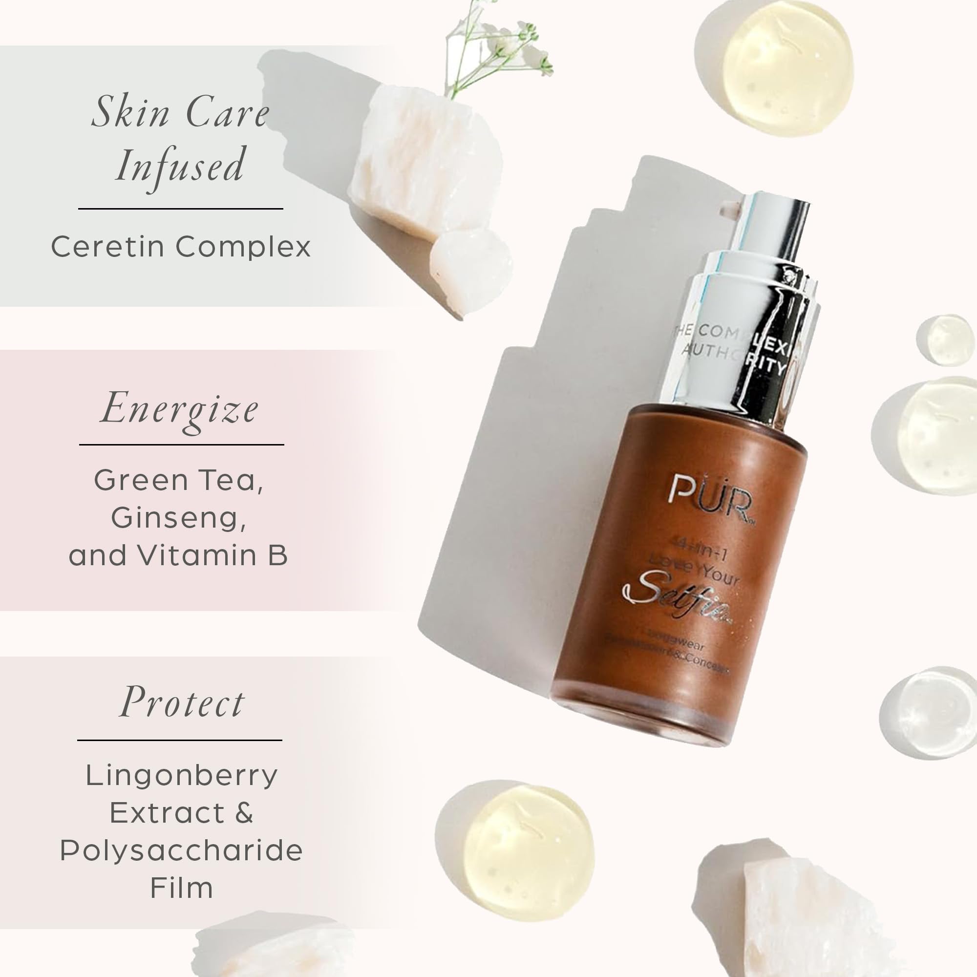 PÜR MINERALS 4-in-1 Love Your Selfie Longwear Foundation & Concealer, Full Coverage Liquid Foundation, Hydrating Formula, Cruelty Free