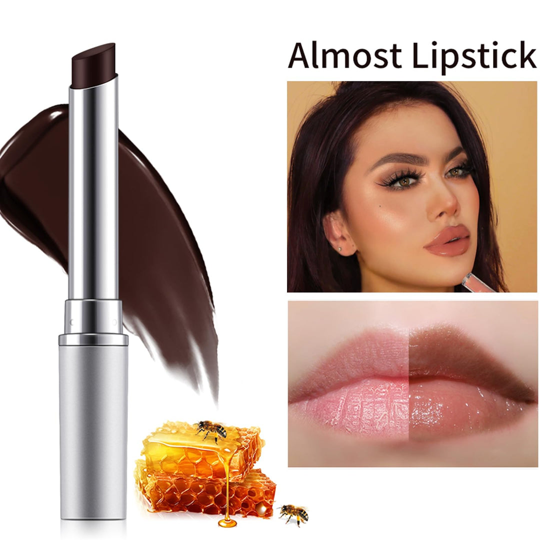 Mrettick 2PCS Honey Lipstick Tinted Lip Balm in Black and Pink,Sheer Hydrating Lipstick for All Skin Tones - Moisturizing Lip Color - Natural Glossy Finish