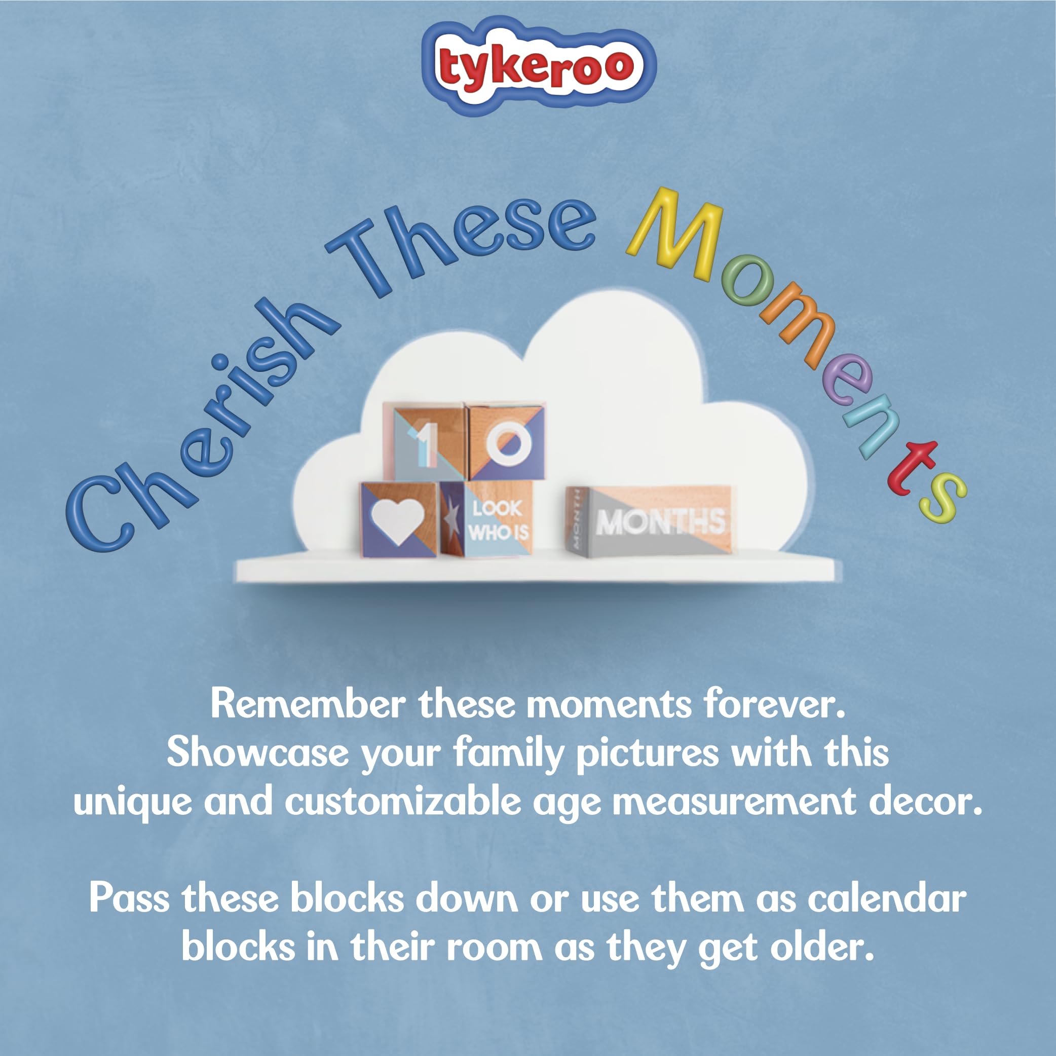 Tykeroo Baby Monthly Milestone Blocks — Cute Nursery Decor — Lovely Newborn Photography Props — Baby Shower Gifts (Blue & Gray)