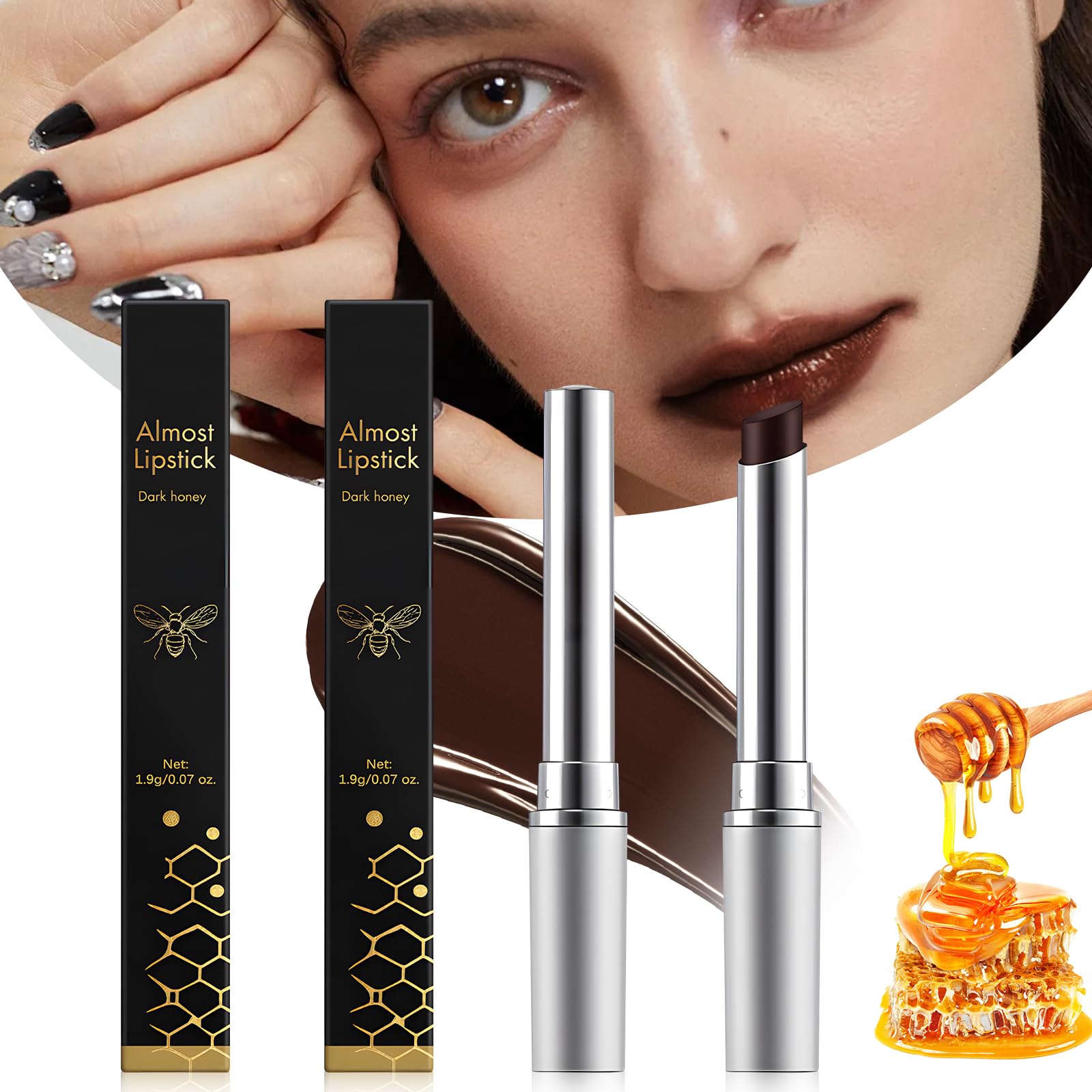 Grenben 2PCS Black Honey Lipstick, Honey Noir Black Honey Lip-stick, B-lack Honey Lip-stick for Women, H-oney Lip, Nourishing and Hydrating Lip Gloss for Women