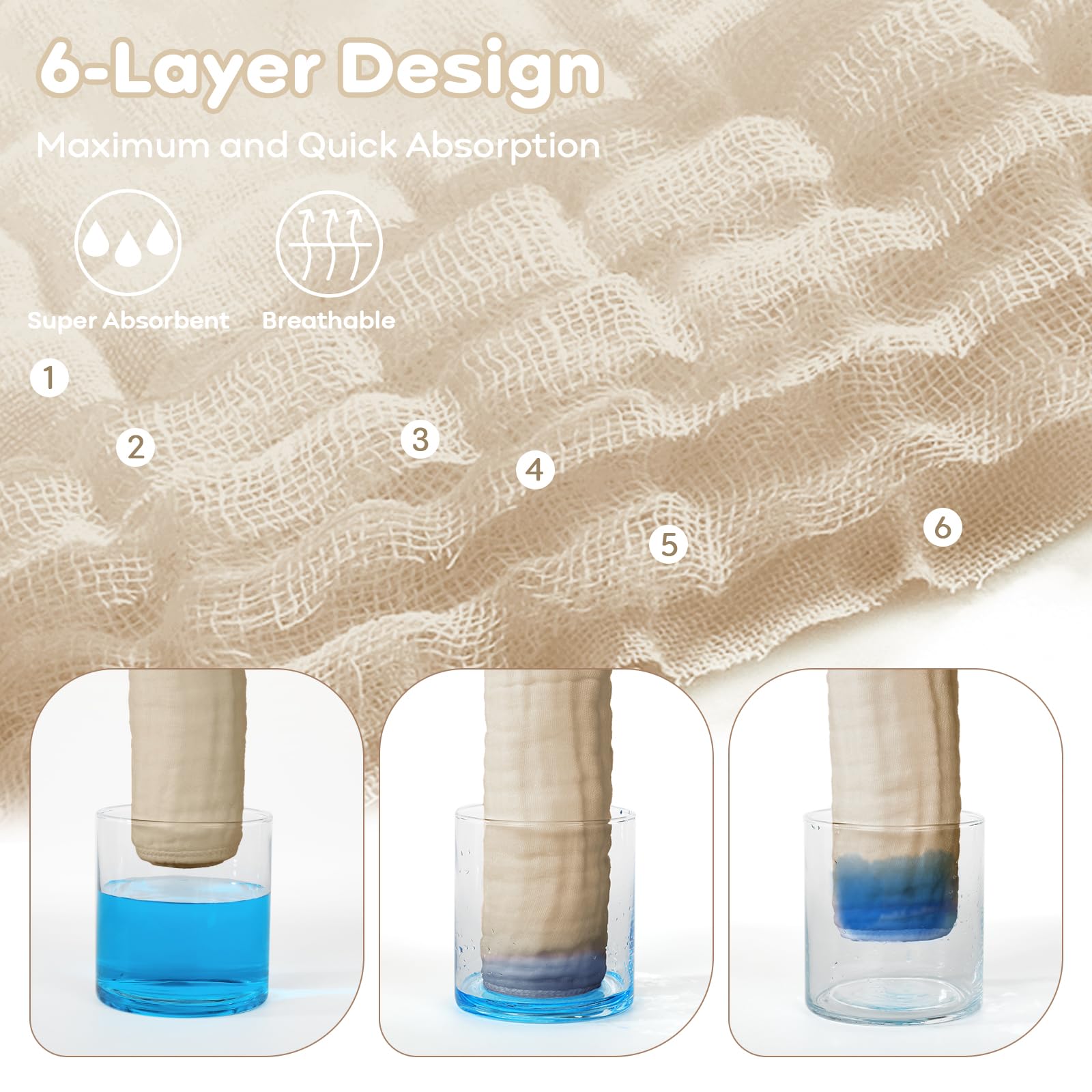 Yoofoss Muslin Baby Washcloths 100% Cotton Face Towels 10 Pack Wash Cloths for Baby 12x12in Soft and Absorbent Baby Wipes (Apricot)