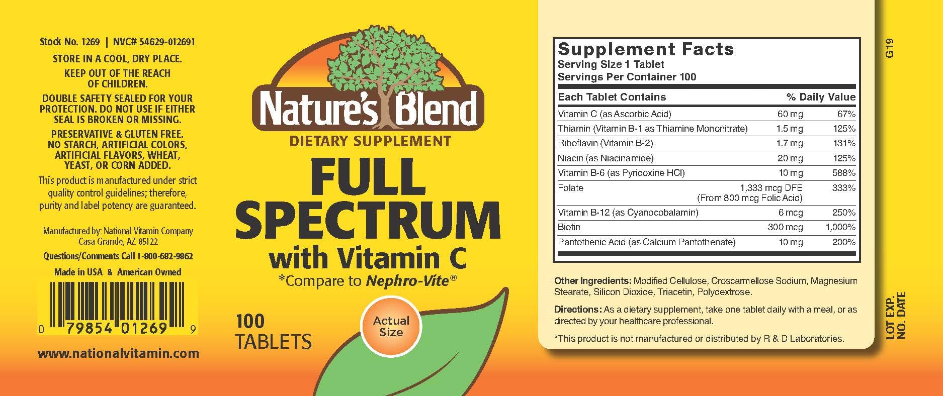 Nature's Blend Full Spectrum B with Vitamin C Powder, 100 Count (1269)