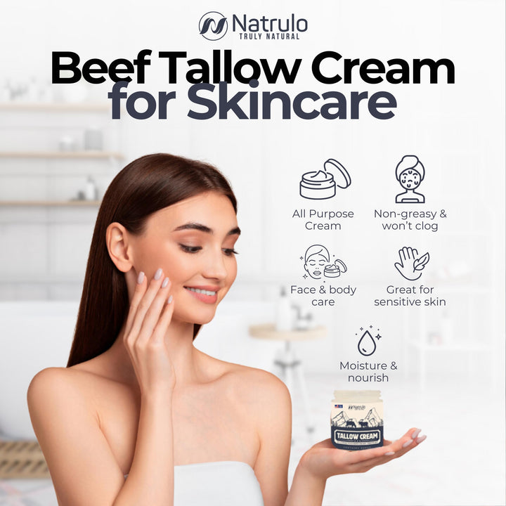 Beef Tallow Cream – All Natural Grass Fed Beef Tallow and Honey All Purpose Balm – Moisturizing Face and Body Lotion for Eczema, Cracked, Dry, Itchy, Irritated Skin – Skin Repair Skincare Made in USA
