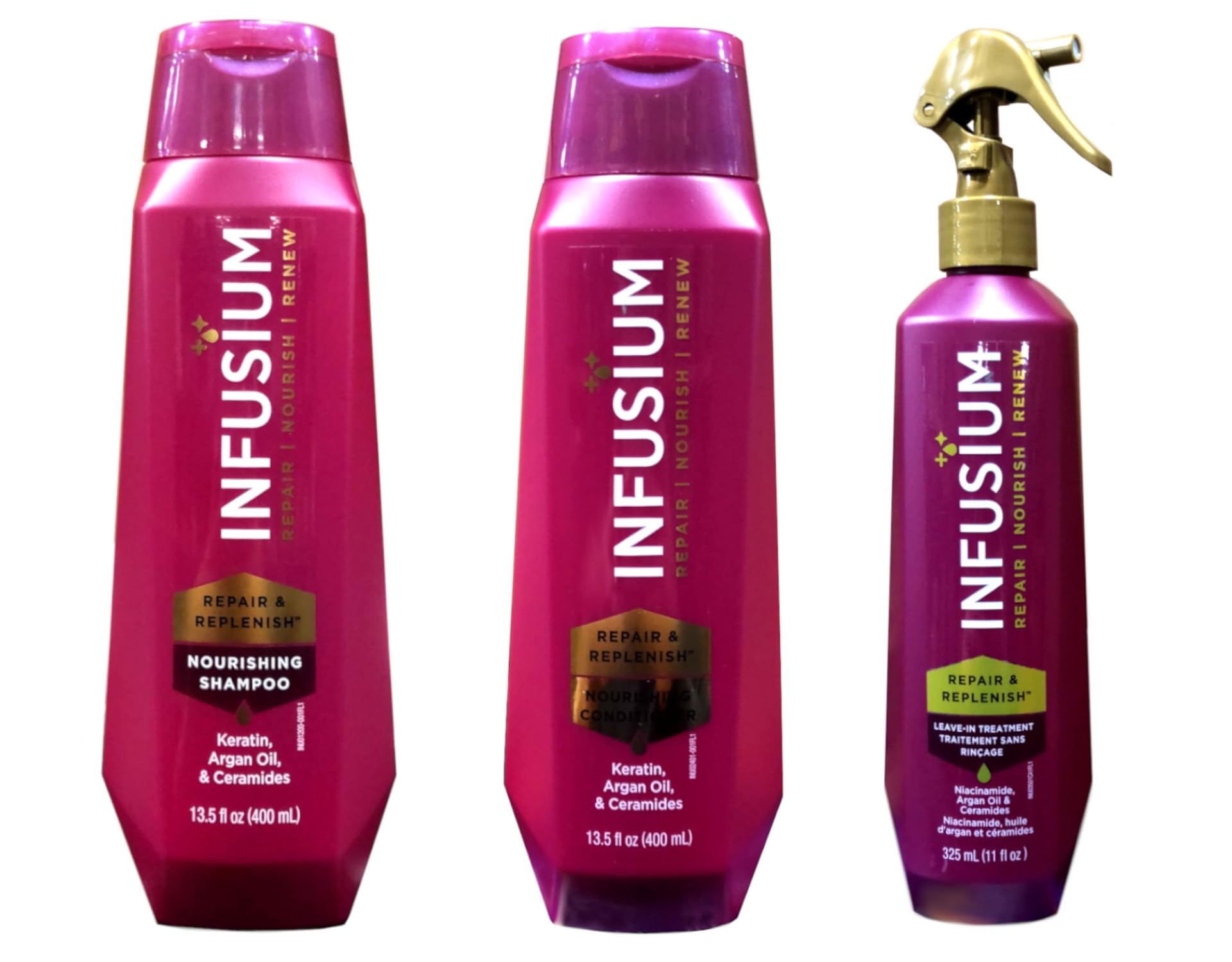 Infusium Moisturize & Replenish Shampoo,Conditioner, 13.5 Oz and Leave in Treatment 13 Oz