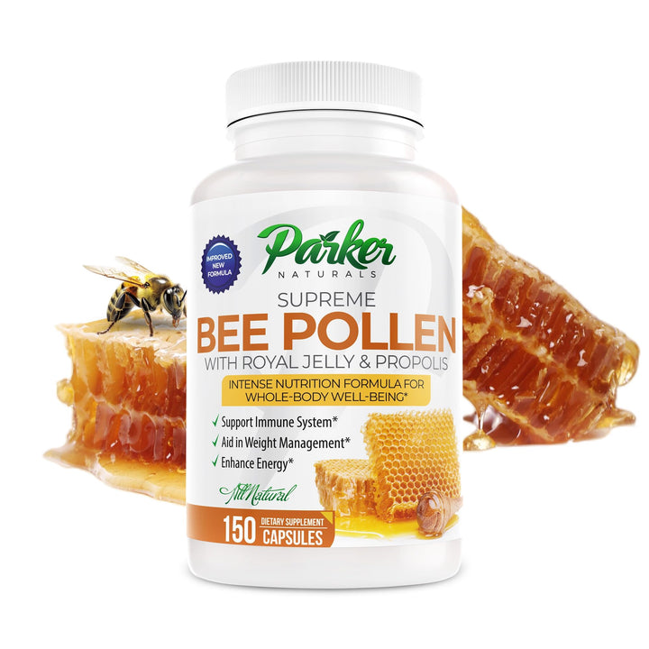 Parker Naturals Supreme Bee Pollen Capsules, 3520 mg Royal Jelly, Bee Pollen and Propolis Capsules, Natural Supplement for Adults, 150 Count